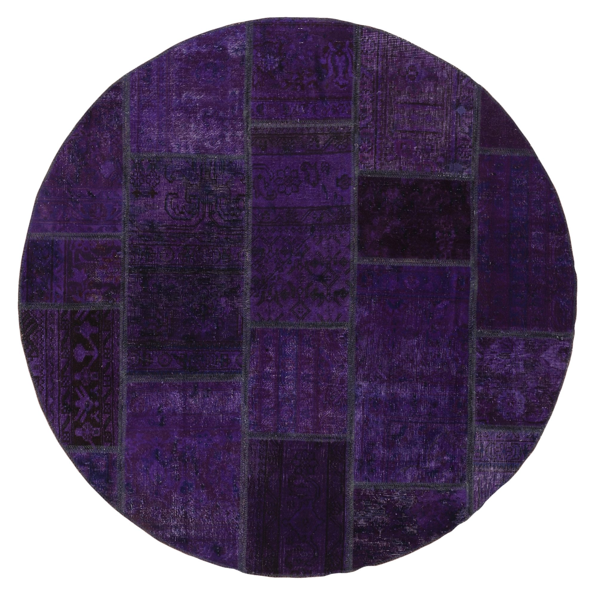 Wohnando Teppich MY-RUG Vintage Patch Work Floral & Ornamentiert 150x150cm, Rund, Höhe: 10 mm, Handgeknüpfter Teppich,Handgesponnene Wolle, mit Naturfarben gegärbt