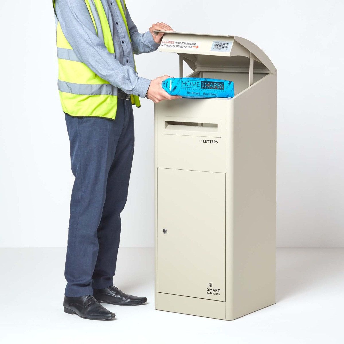 Smart Parcel Box Paketbriefkasten Extra großer Paketbriefkasten mit Schrägdach, Entnahme vorne, creme