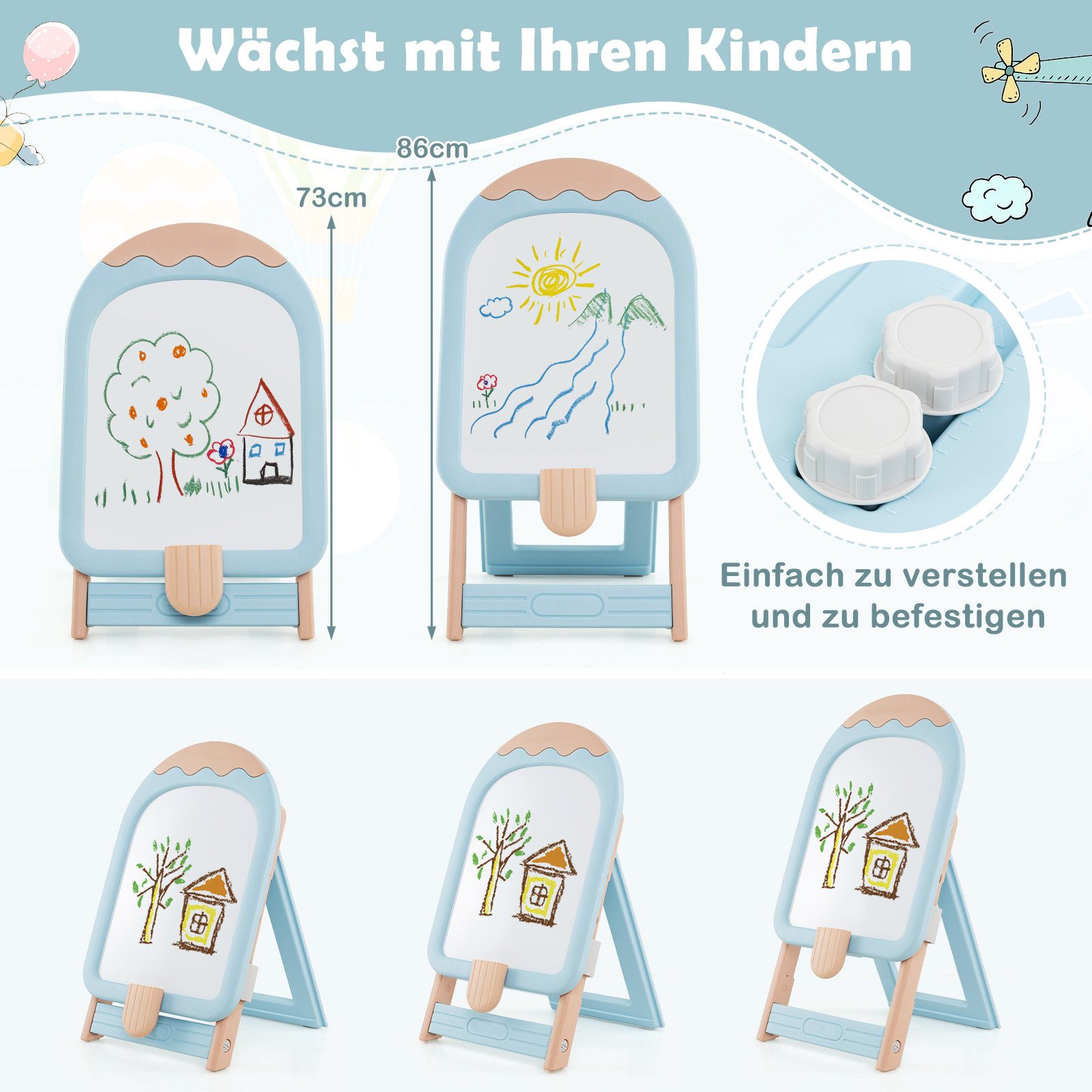 COSTWAY Standtafel, (2-tlg), Kinder-Staffelei mit Stuhl, höhenverstellbar