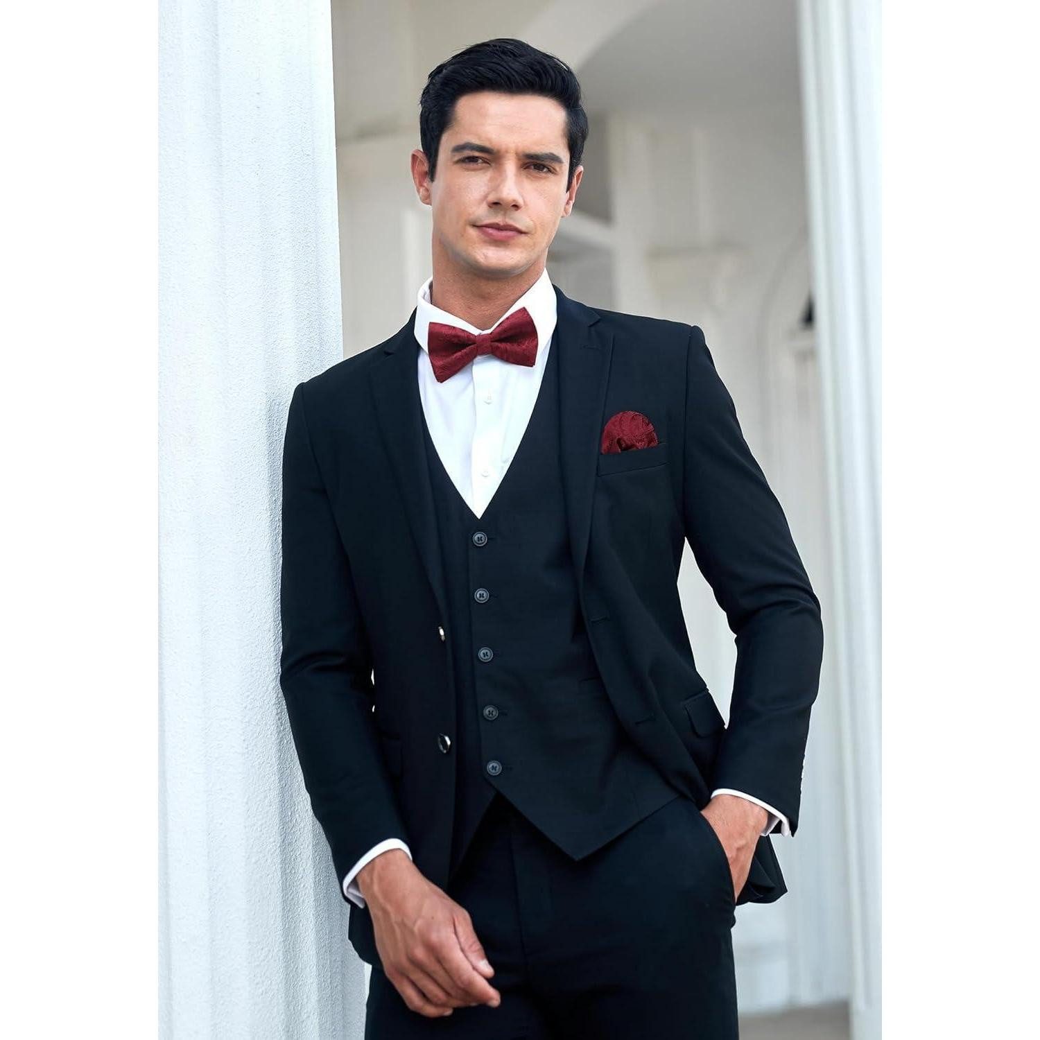 LuxusKollektion Fliege Fliege Herren Paisley Einstecktuch Manschettenknöpfe Set A1 Bordeaux (1-St) – Bild 2 von 5