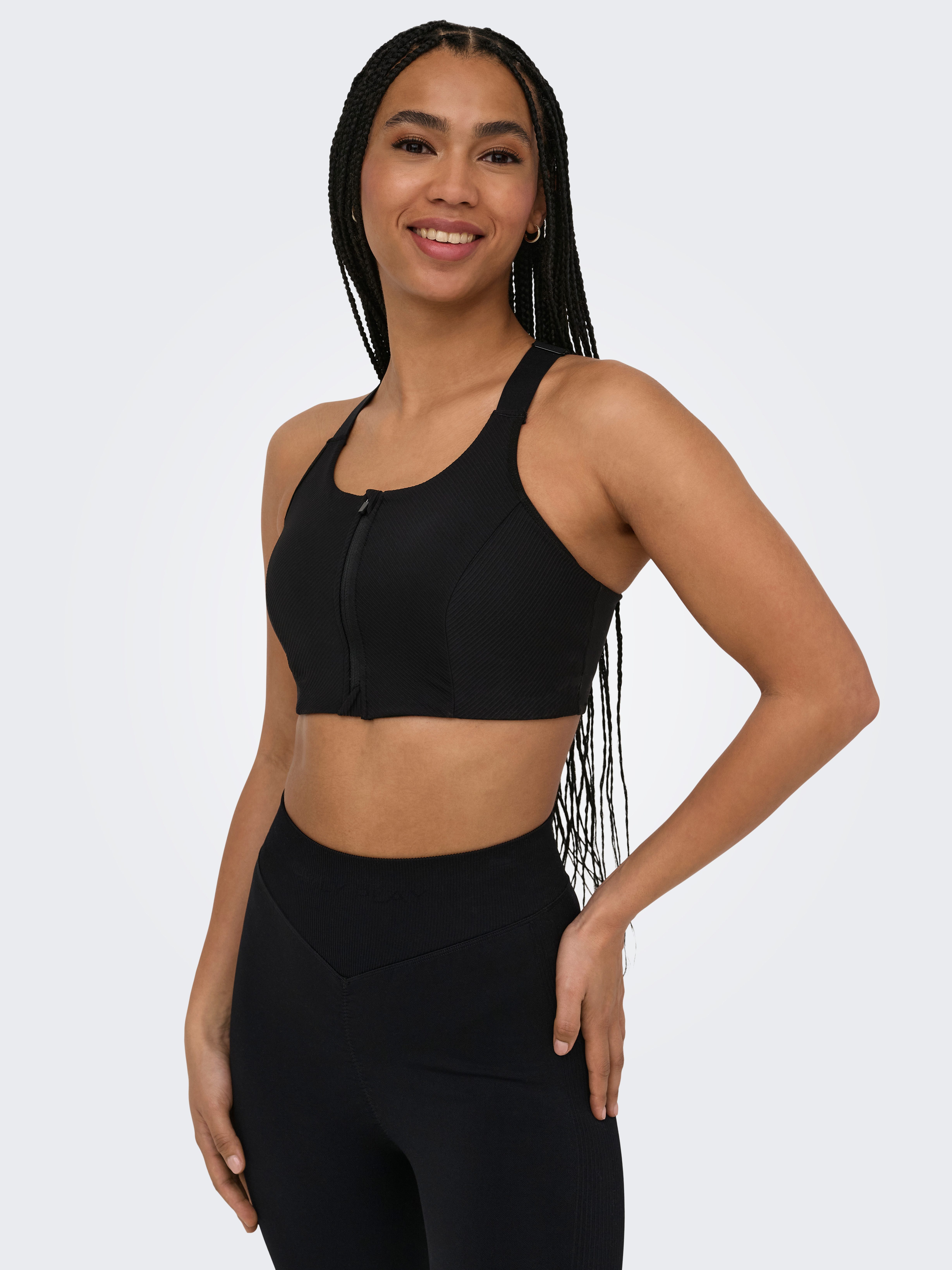 ONLY Play Sport-BH ONPJANA-3 ZIP SPORTS BRA NOOS mit Markenlabel, aus Nylon und Elasthan, in Jersey-Qualität, elastisch