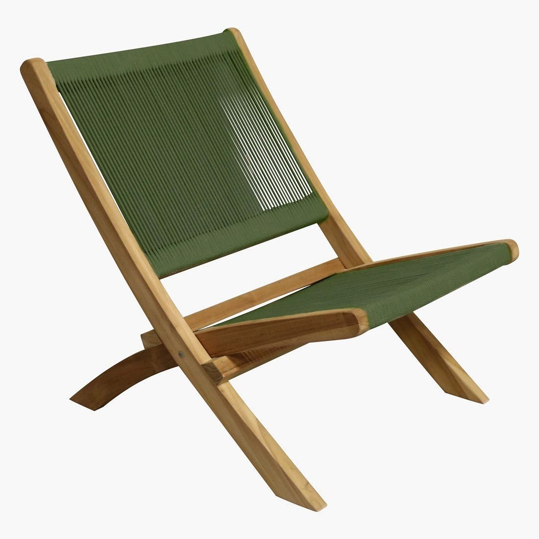 Vintagehaus Gartenstuhl Retro Gartenstuhl Klappstuhl/Lounger Rope Grün Teakholz