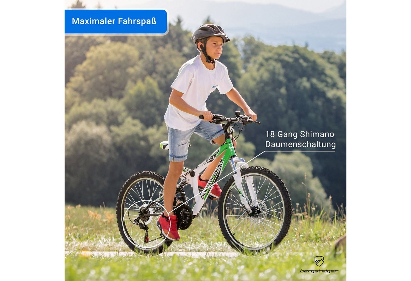 Thumbnail - bergsteiger Mountainbike Montreal 20, 24 Zoll Kinderfahrrad, 6 - 13 Jahre, Mädchen, Jungen, 18 Gang Shimano Tourney RD-T...