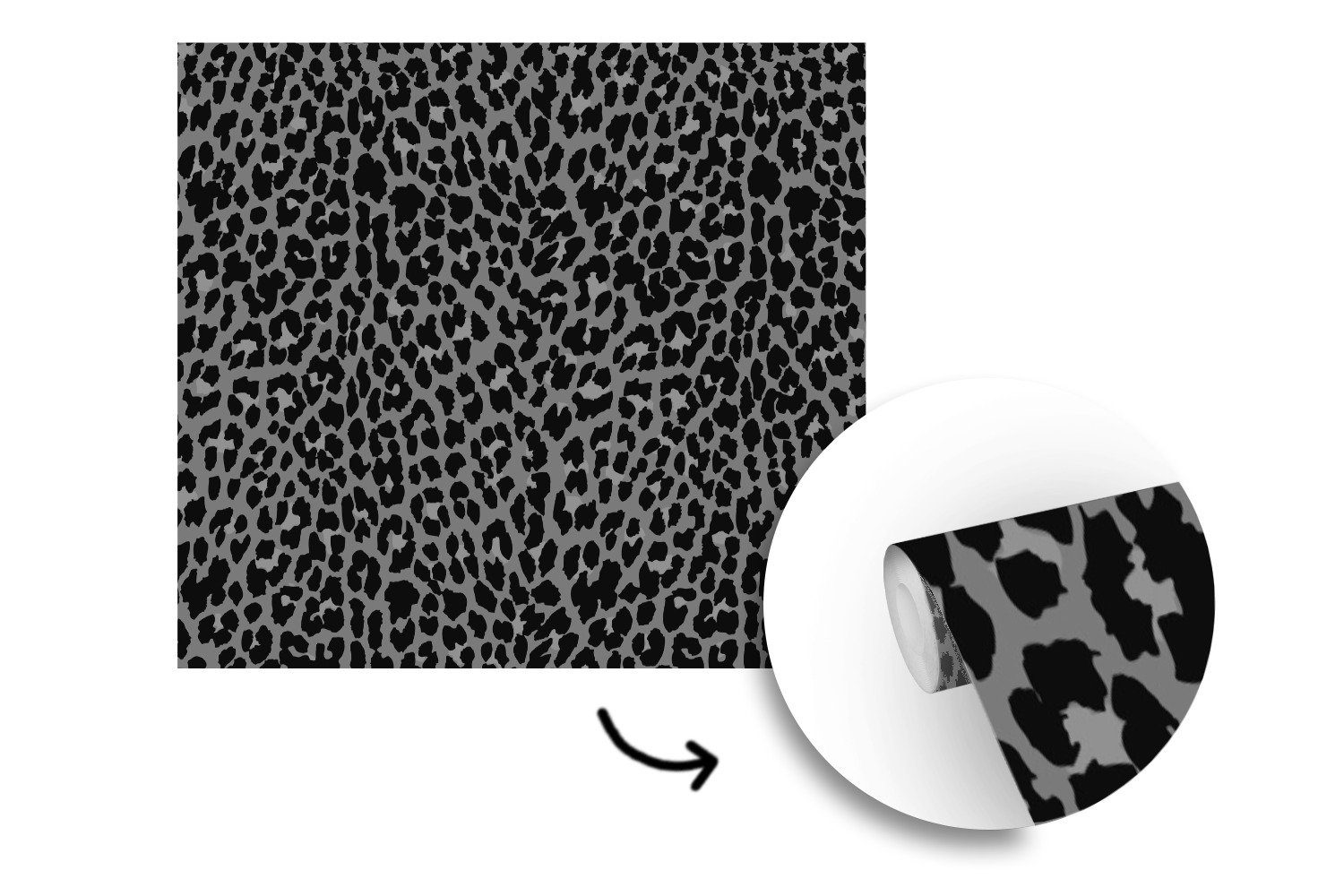 Schlafzimmer, St), - Matt, Vinyl Grau, Wohnzimmer Muster MuchoWow Leopard Wandtapete oder Fototapete (5 für Tapete bedruckt, -