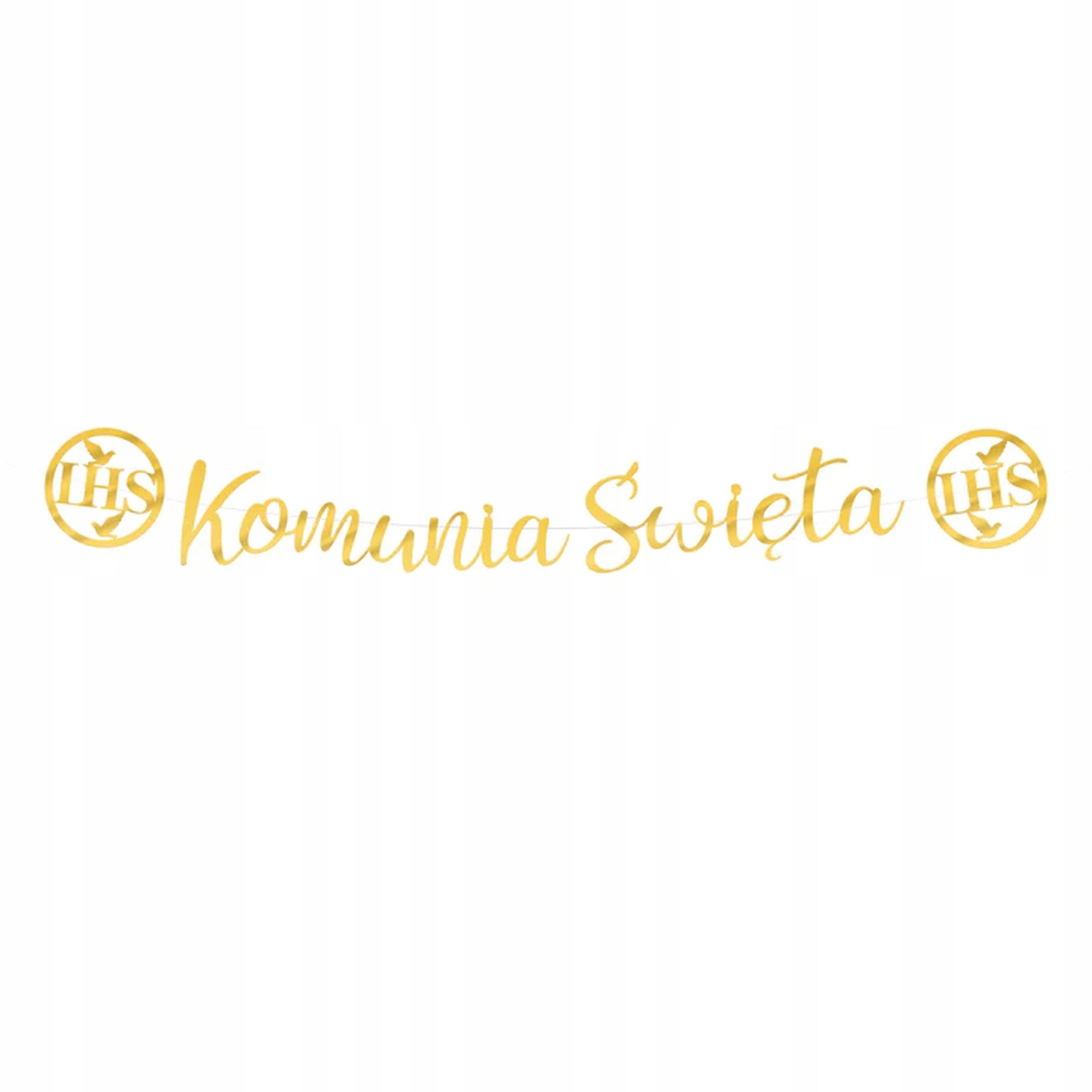 PartyPal Girlande Kommunion Banner IHS Gold 150cm – Deko Girlande für Kommunion Feier