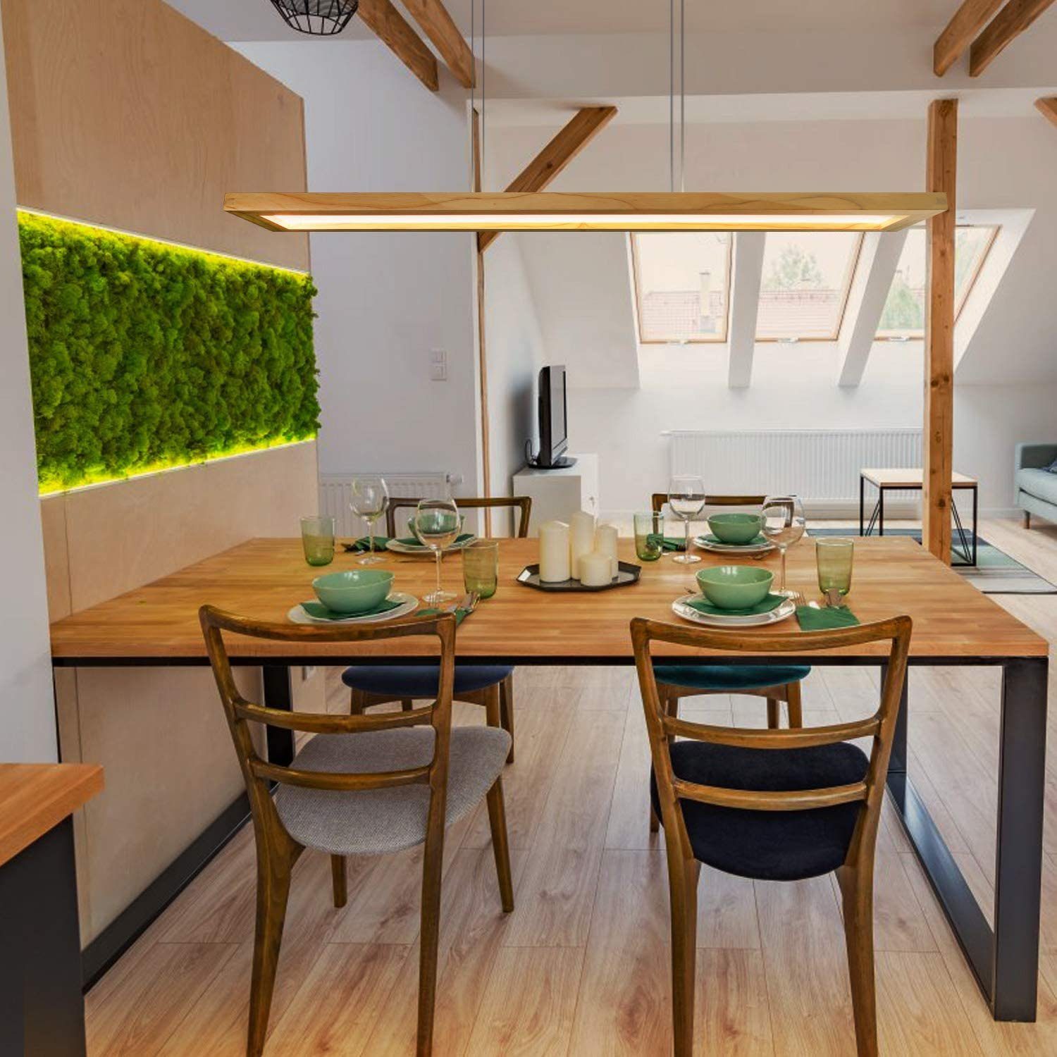 ZMH LED Pendelleuchte Holz rustikal Fernbedienung höhenverstellbar Ess- Wohnzimmer, Dimmbar, LED fest integriert, kaltweiß, Tageslichtweiß, warmweiß