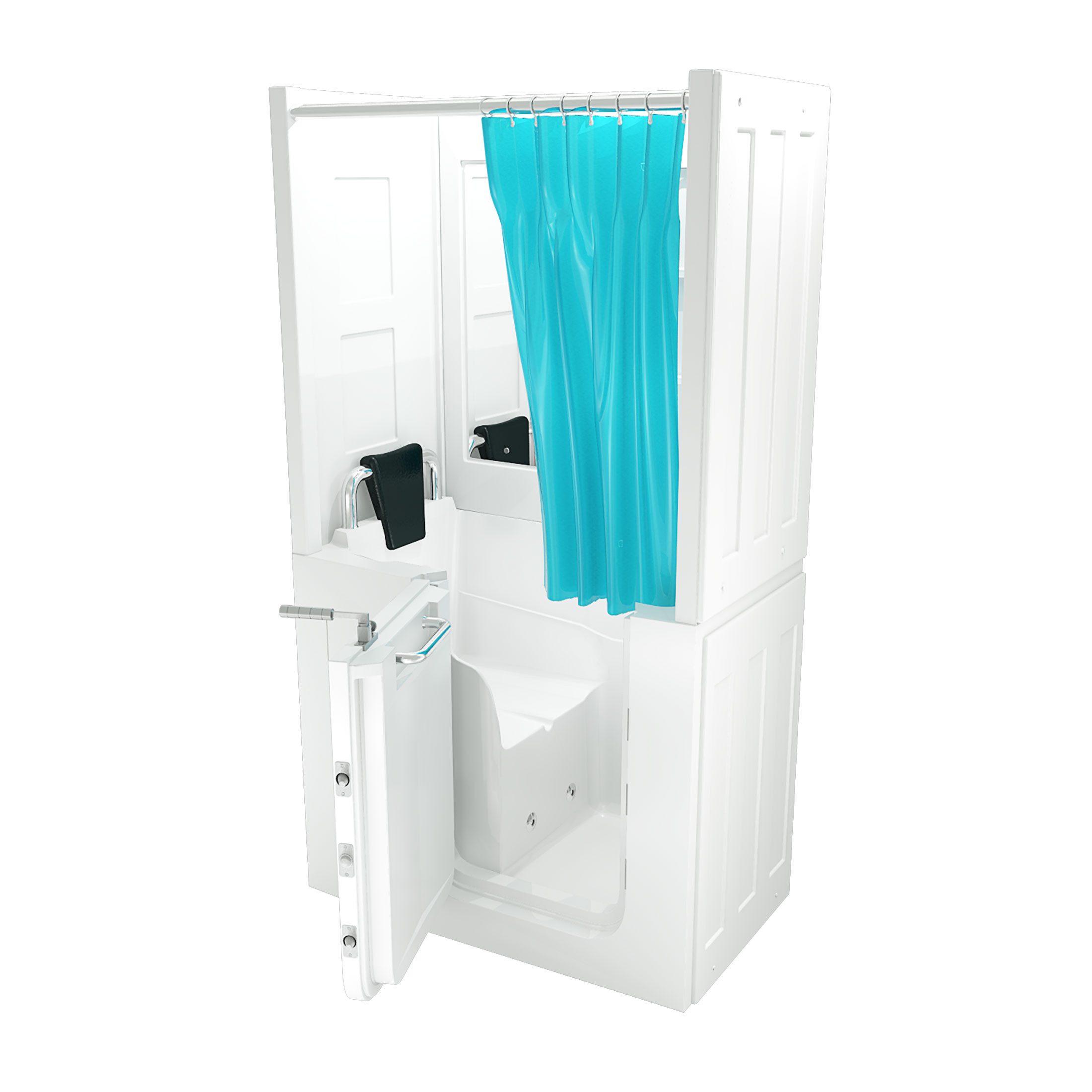 AcquaVapore Komplettdusche Seniorendusche Wanne Whirlpool S08D-WP-B-L 110x68x205cm, inklusive Duschwanne, Integrierte Massagedüsen, Rutschsicher, Schnelle Reinigung, Nackenstüt