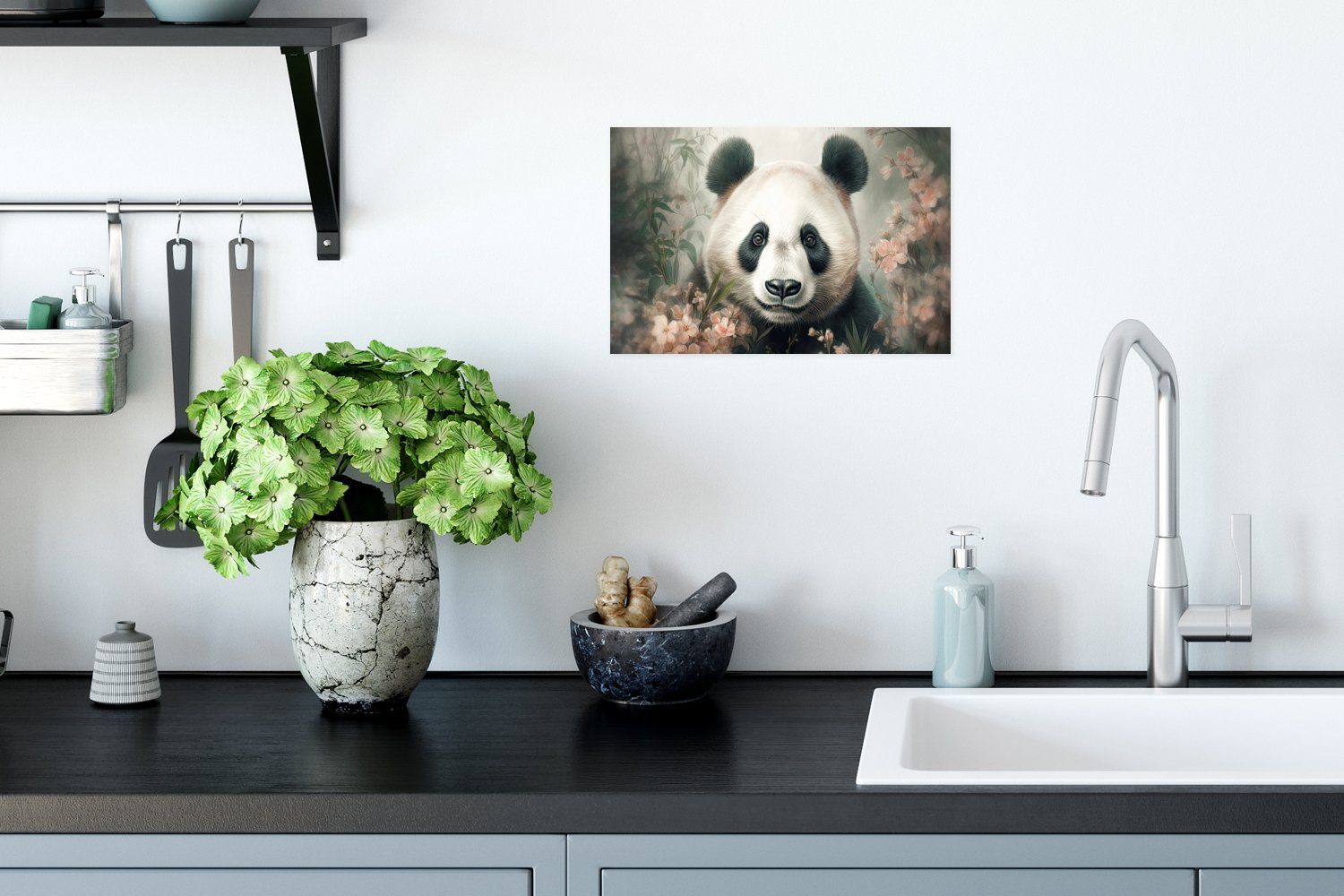 MuchoWow Poster Panda Wandposter - Wandbild, Tiere (1 St), Wohnzimmer, - Poster, Rahmen Pflanzen, für Ohne