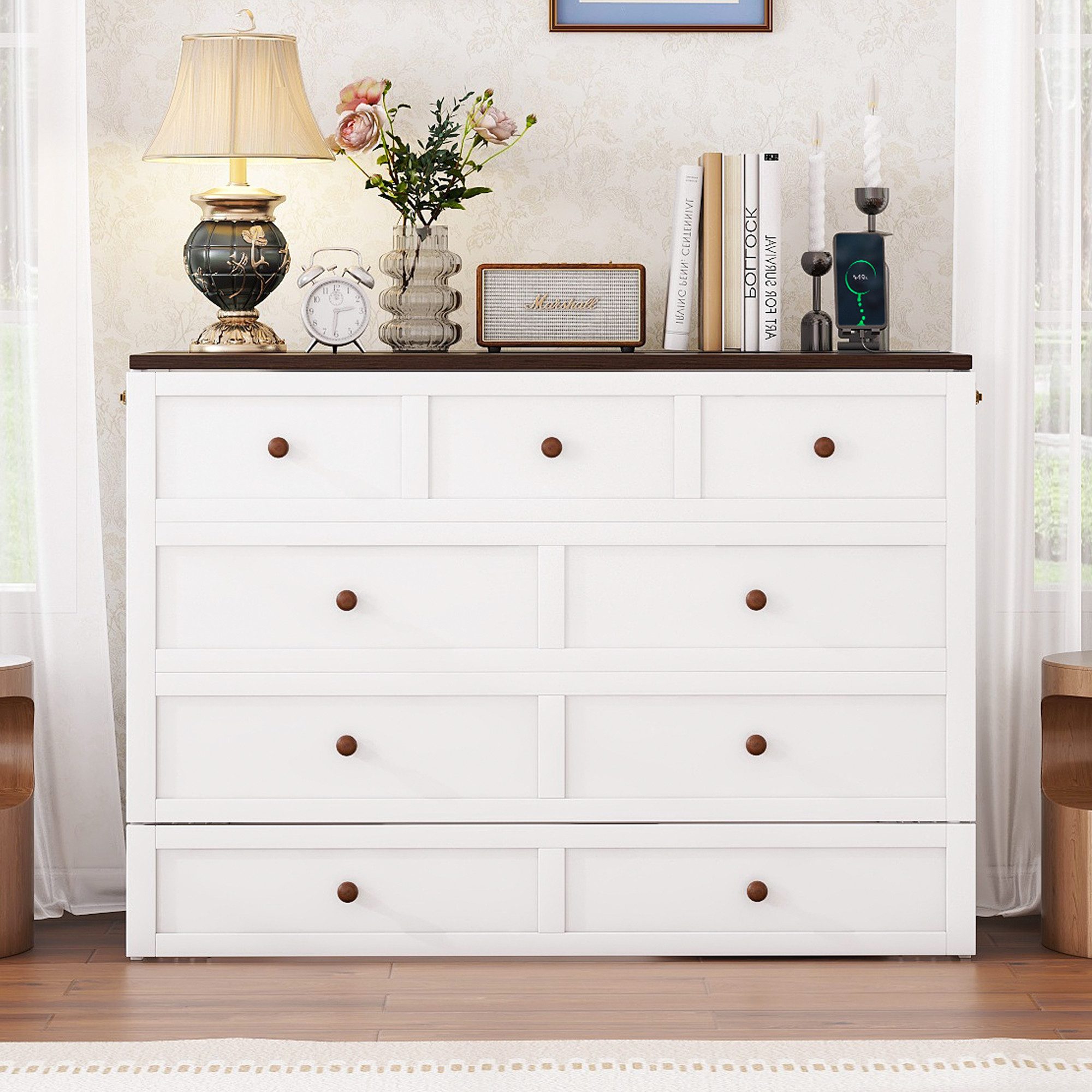 Flieks Schrankbett Umwandelbares Doppelbett Holzbett 140x200cm mit Aufladen günstig online kaufen