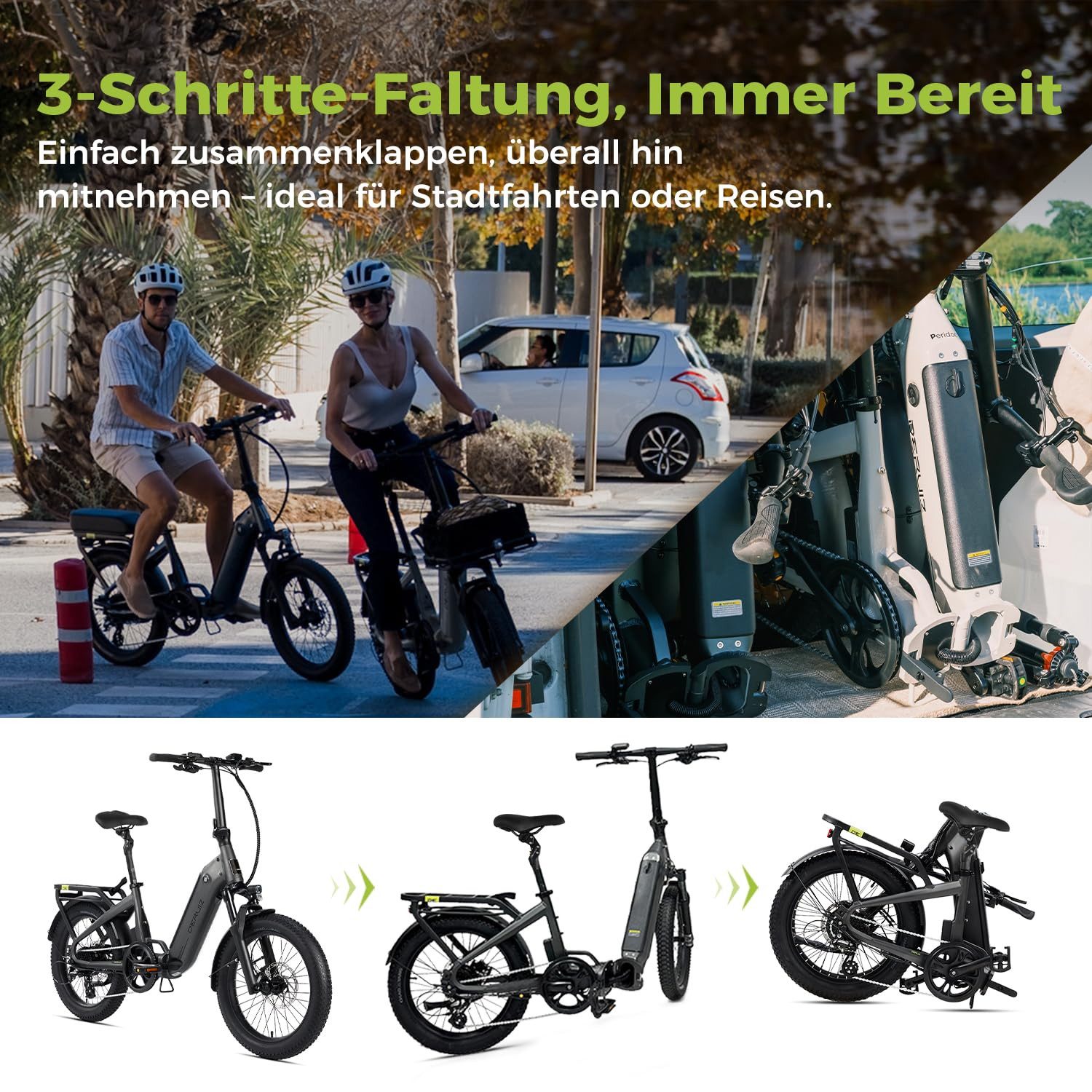 DERUIZ E-Bike Klapprad Peridot 20 × 3 Zoll, bis 143 km, Bluetooth und App, 8 Gang SHIMANO SHIMANO ALTUS 11-32T Schaltwerk, Kettenschaltung, Heckmotor, 500 Wh, ( – Bild 5 von 5