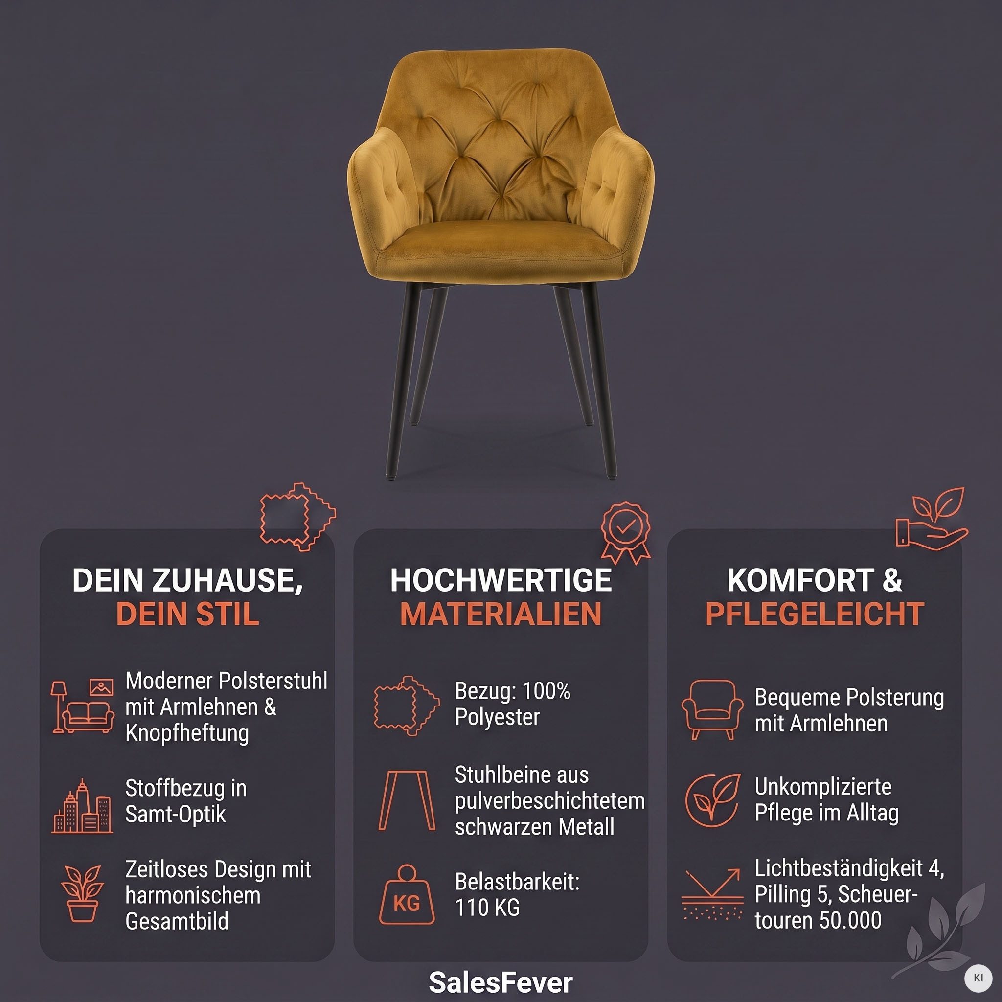 SalesFever Esszimmerstuhl Coventry Komfortabler Polstertuhl im eleganten Stil, Stilvoll mit eleganter Knopfheftung