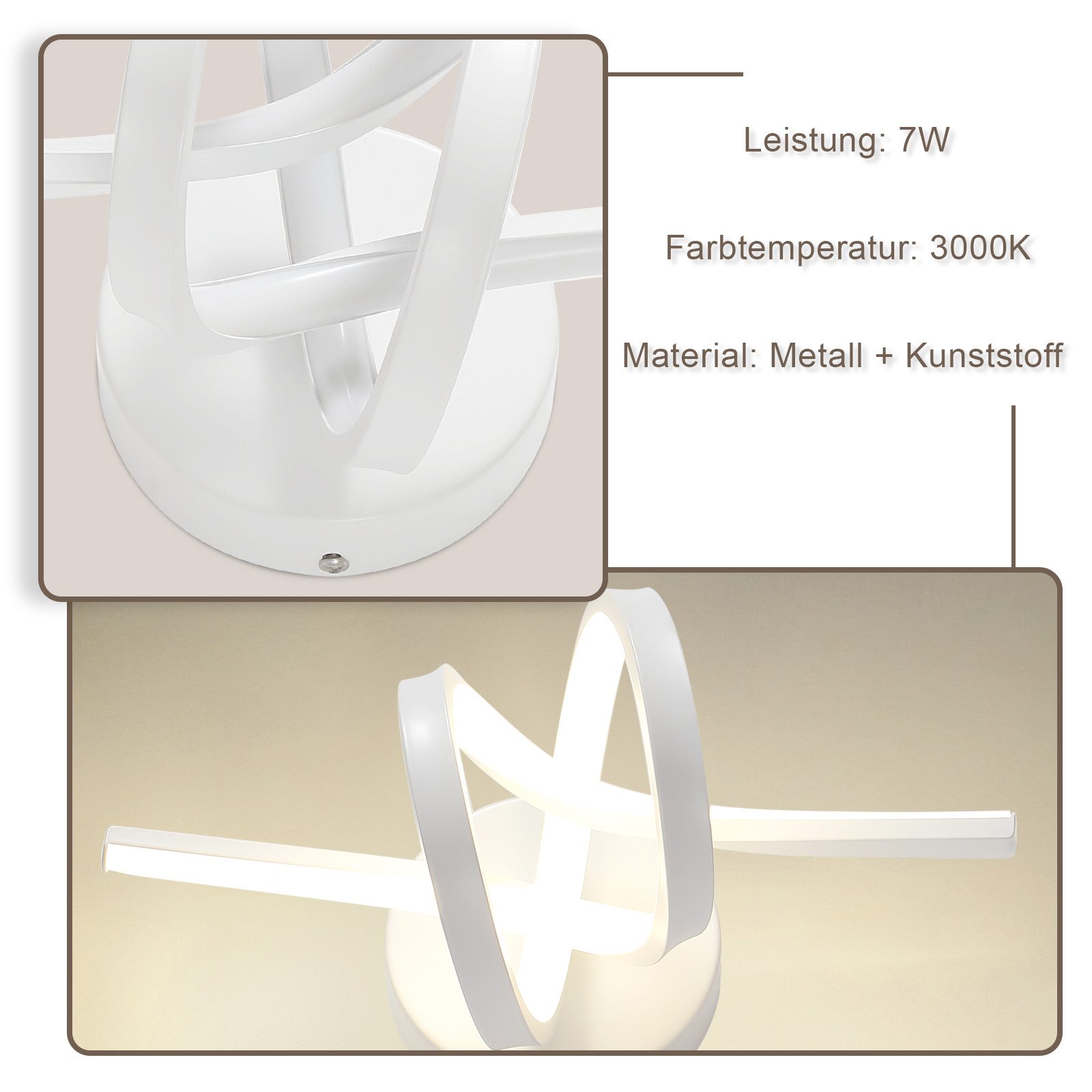 Glitzerlife Wandlampe Led Wandleuchte Innen Weiß - Wand Lampe Für Treppenhaus Flur Wohnzimmer Schlafzimmer Badezimmer 7W Modernes Design Wandleuchten Warmweiß 3000K_voghion.com