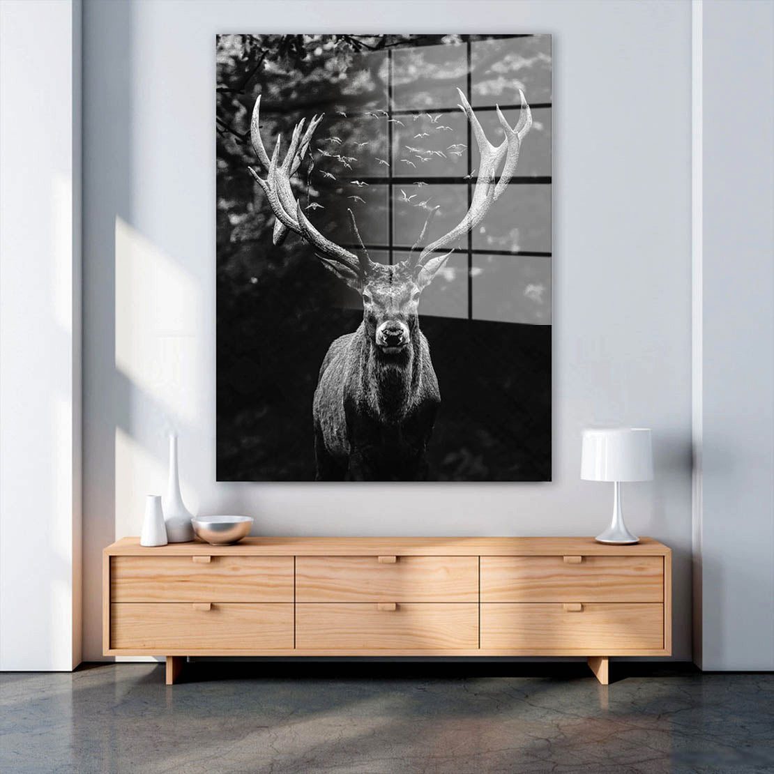 Artedinoi Acrylglasbild Hirsch Deep Forest Acrylglas Wandbild Bild Wanddeko Wohnzimmer XL