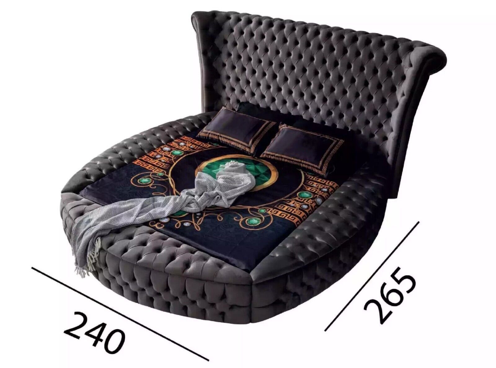 JVmoebel Rundbett Chesterfield Polsterbett aus Samt im modernen Design (1-tlg., Bett), Made in Europa