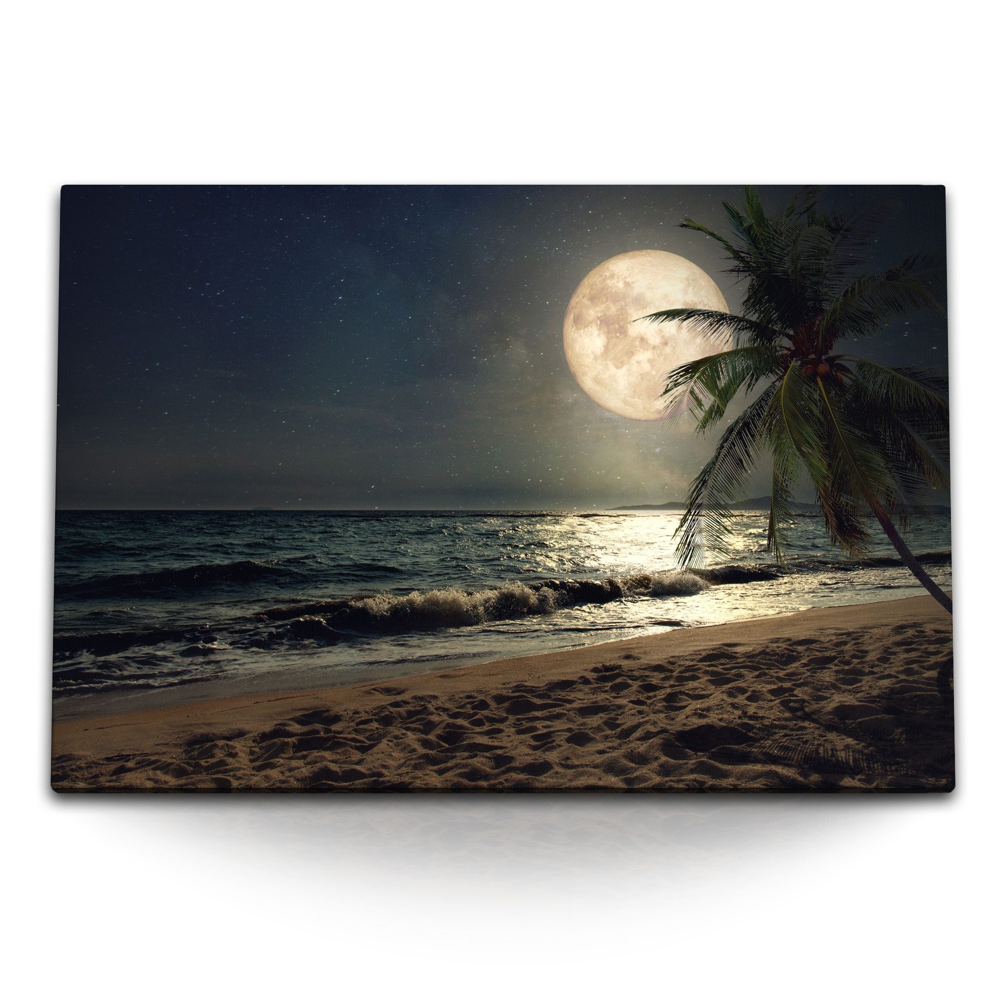 Sinus Art Leinwandbild 120x80cm Wandbild auf Leinwand Strand bei Nacht Voll günstig online kaufen