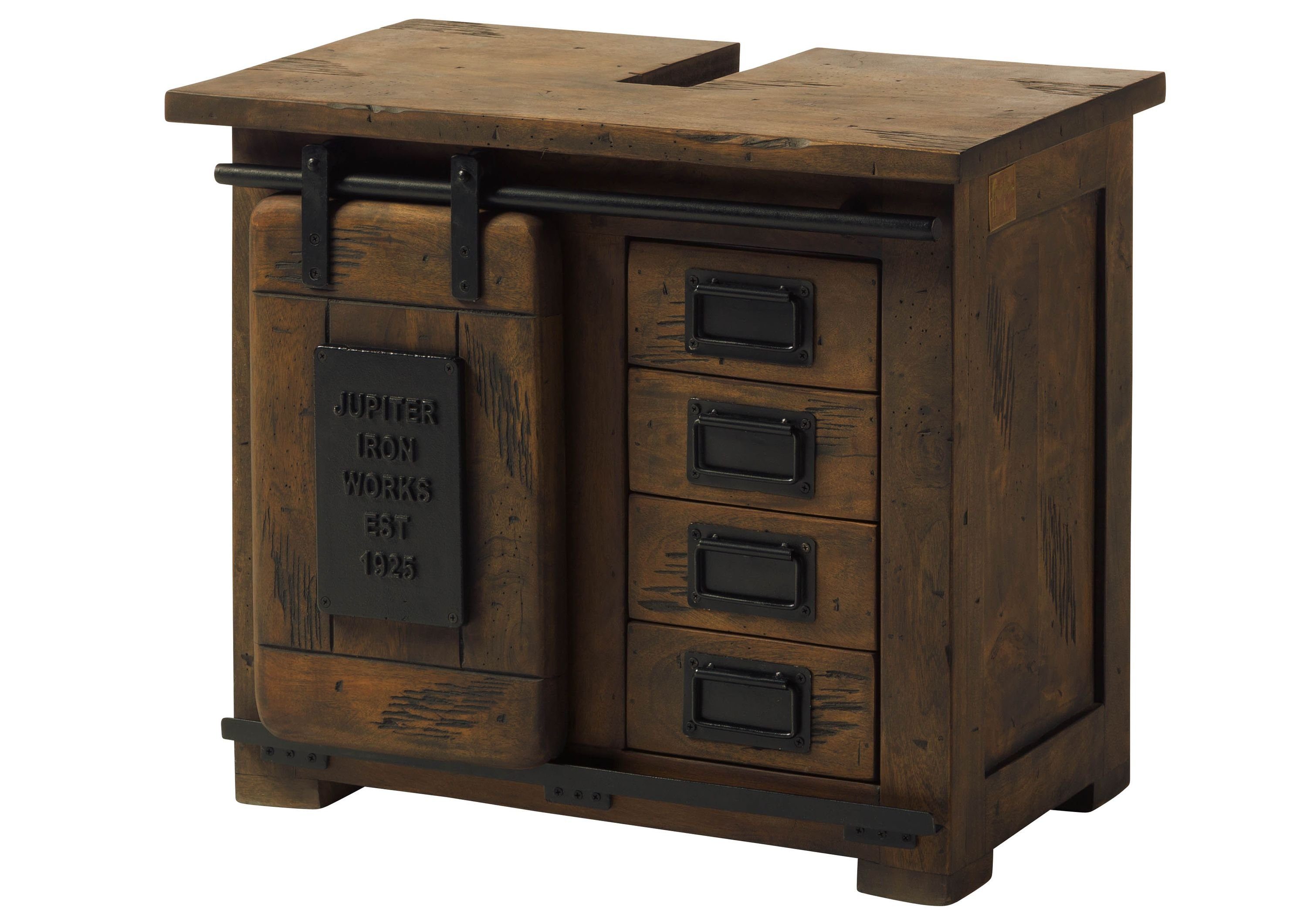 Massivmoebel24 Waschbeckenunterschrank RAILWAY (Mango 70x40x60 braun lackiert RAILWAY #482) Mango 70x40x60 braun lackiert RAILWAY #482