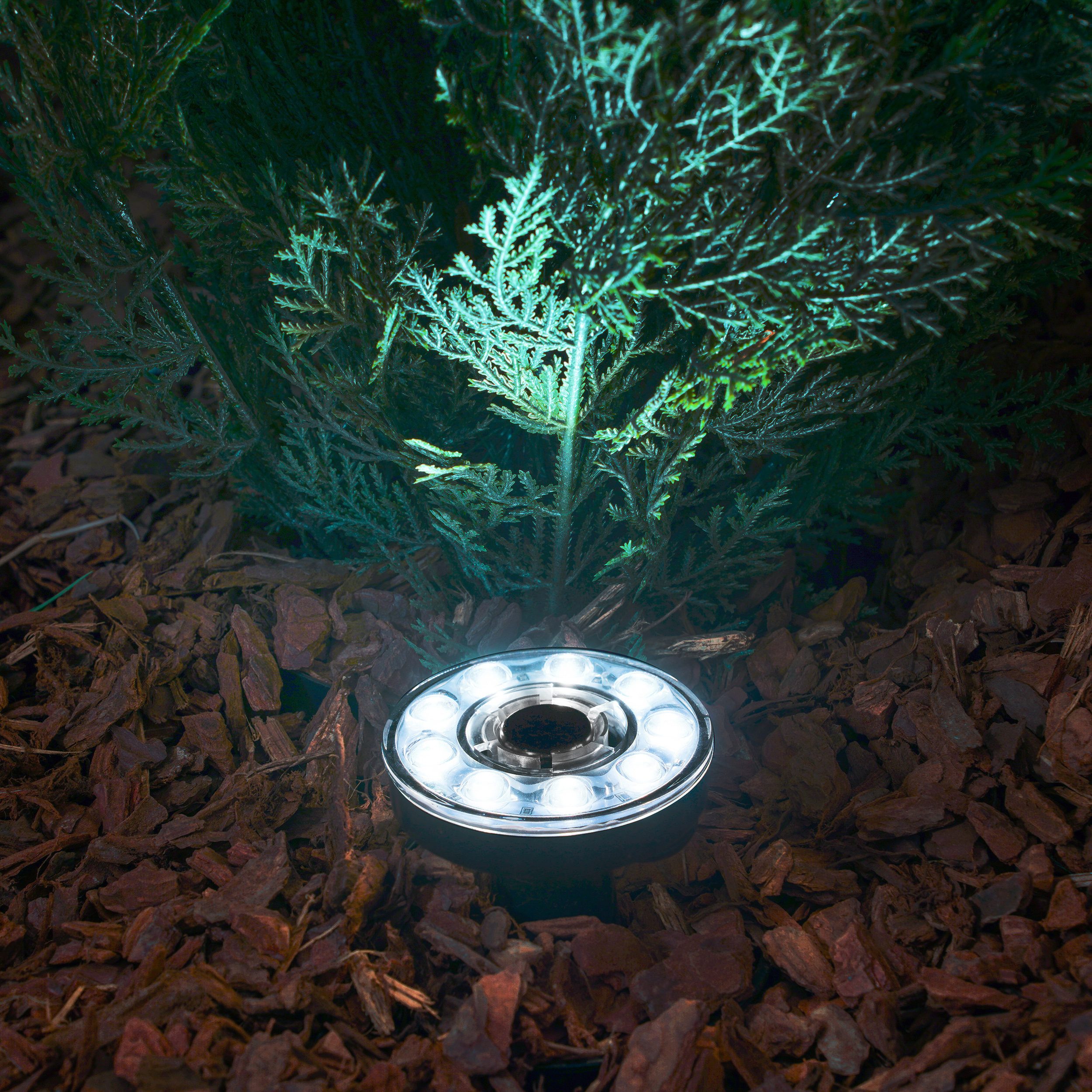 esotec Gartenstrahler Solar Über- und Unterwasserstrahler 3 SuperSpots 6500K kaltweiß 101404, LED fest integriert