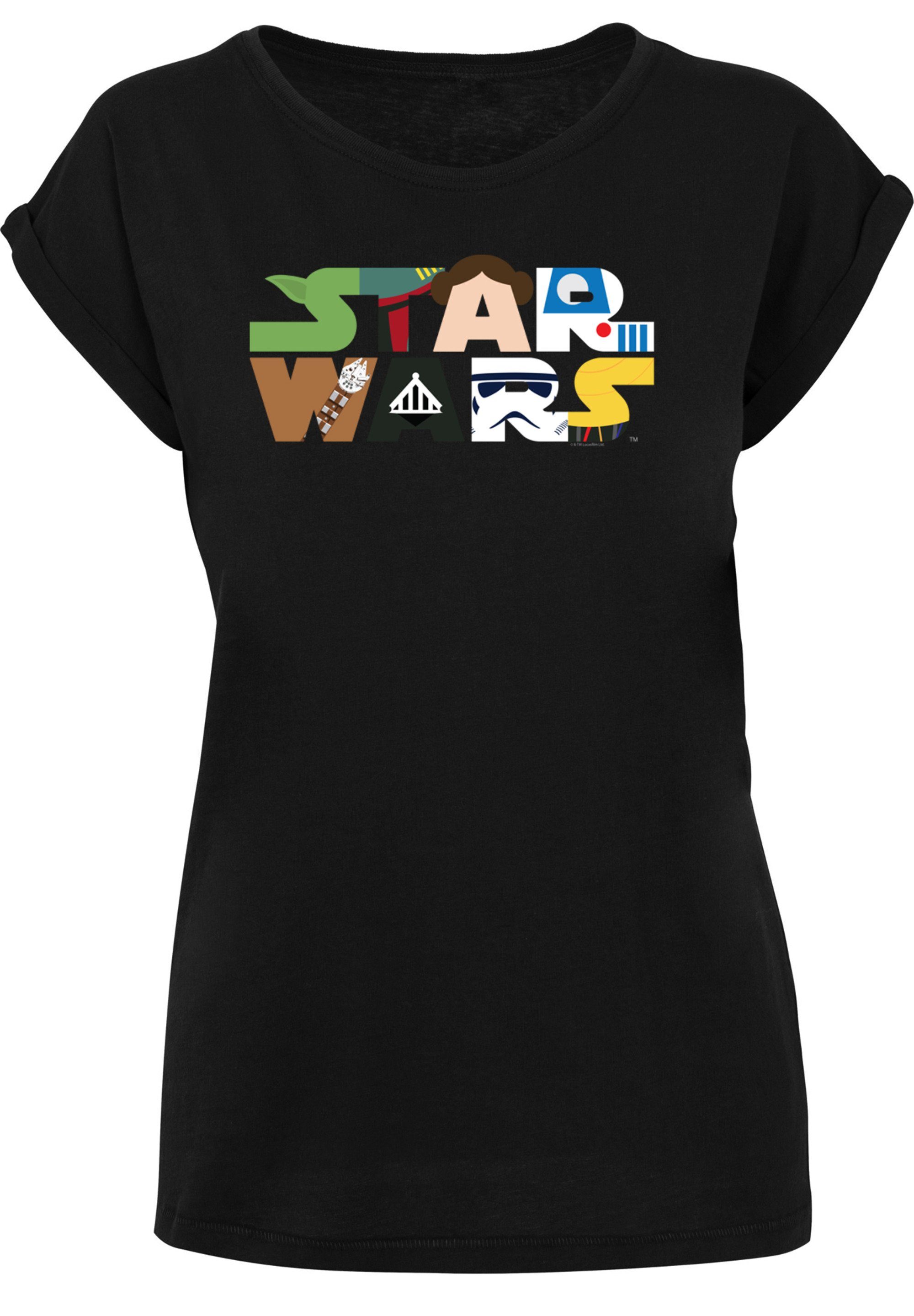 angenehmer T-Shirt Baumwollmischung Damen Kurzarmshirt Logo (1-tlg), Tee Shoulder Wars Stylisches Ladies with Character aus F4NT4STIC Extended Star
