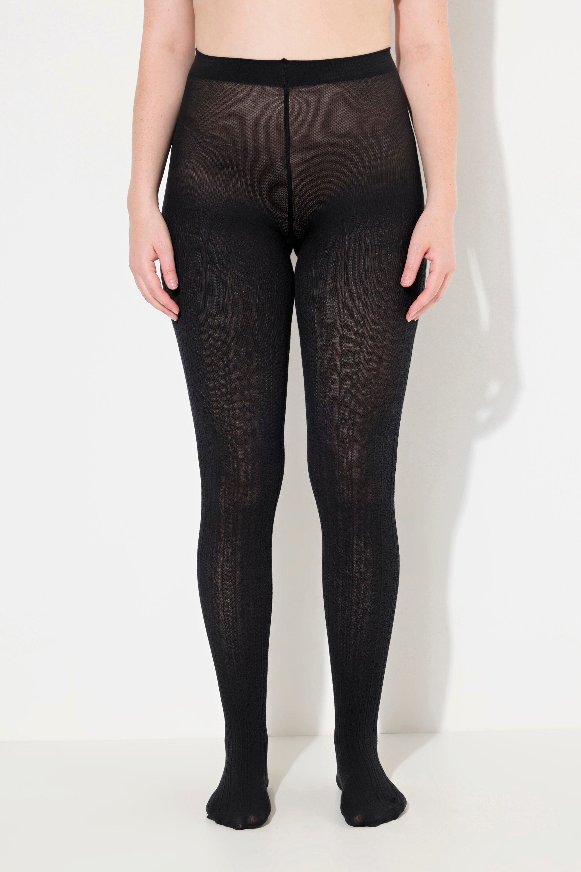 Ulla Popken Feinstrumpfhose Strick-Strumpfhose modisches Zopfmuster warm