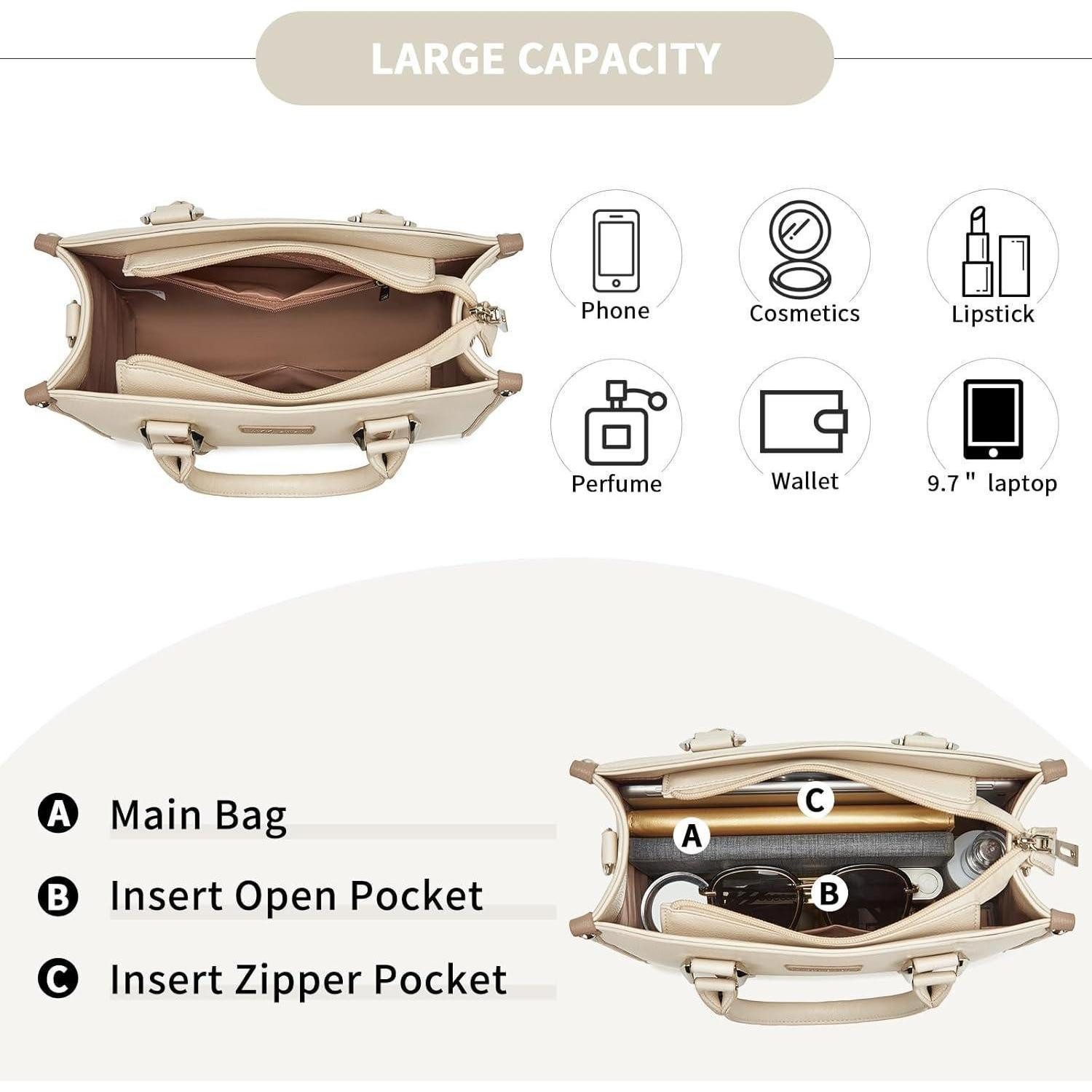 LuxusKollektion Henkeltasche Handtasche Damen Henkeltasche Innentaschen Lychee 4-2 Beige