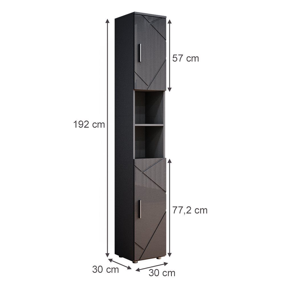Vicco Hochschrank Irma, Anthrazit Hochglanz, 30 x 192 cm (1-St)
