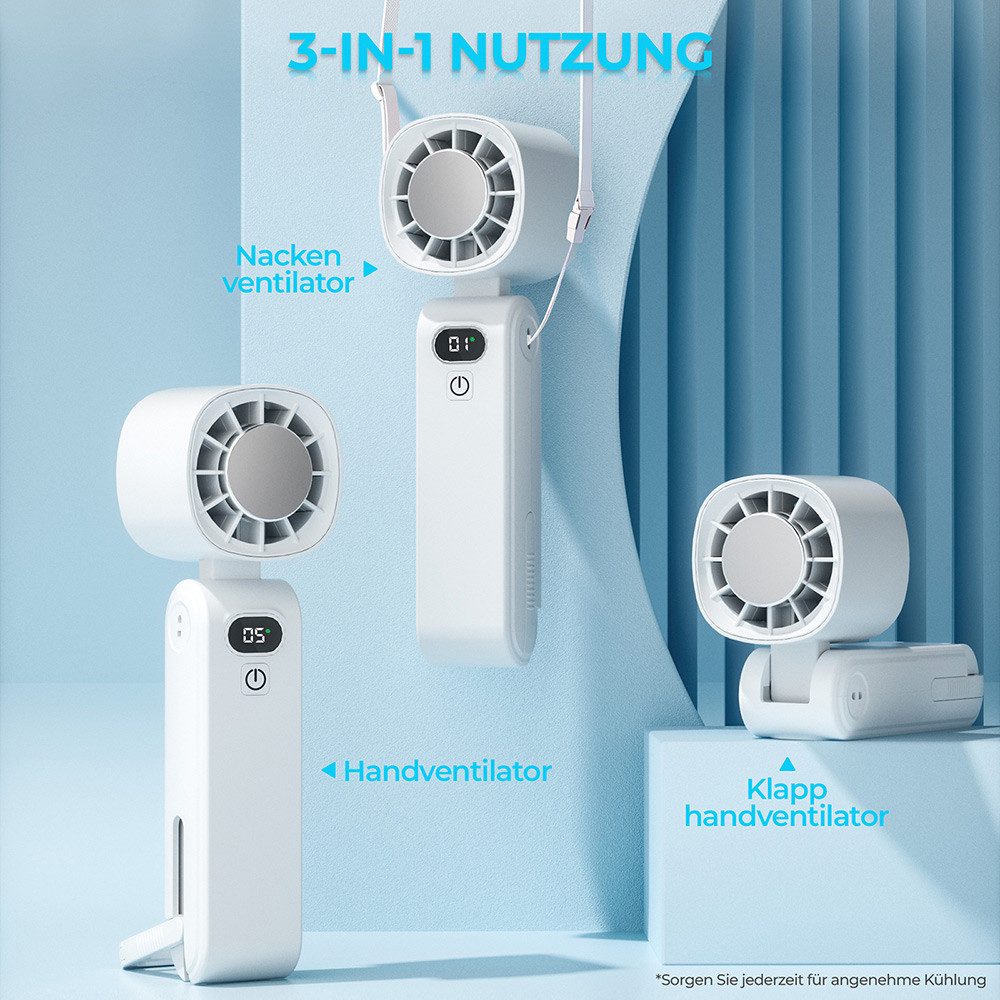 GLIESE Handventilator Tragbarer Turbo Ventilator für Reisen, Büro & Outdoor, mit Halbleiterkühlung, mit 5000mAh Akku,Hand, Tisch, Nackenmodus