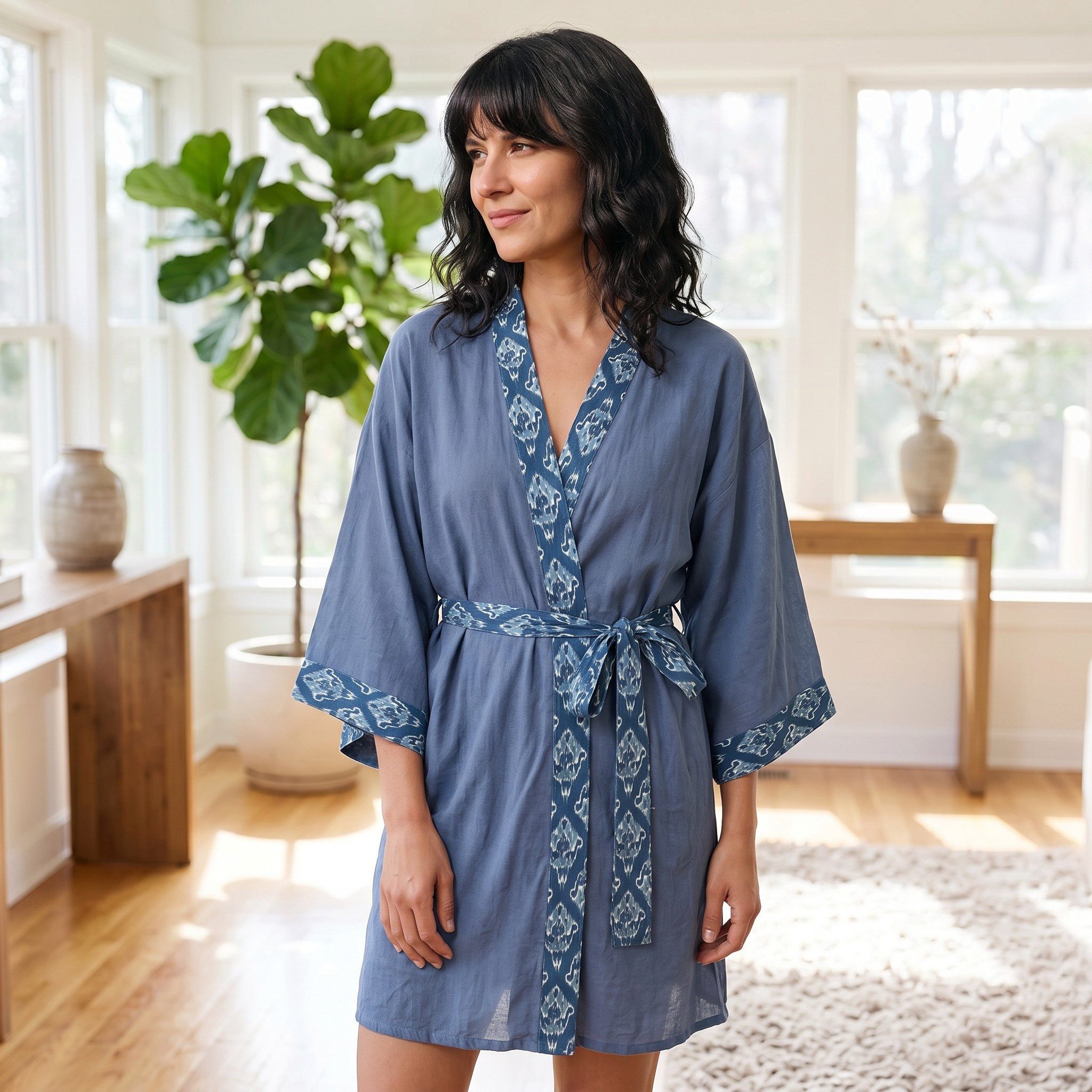 Guru-Shop Kimono Kurzer Kimono, Boho Kimonomantel - blau, alternative Bekleidung – Bild 2 von 5