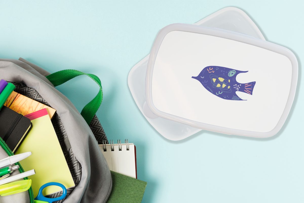 MuchoWow Lunchbox Fisch und Brotbox - (2-tlg), für Kinder Jungs weiß Lila Pastell, Kunststoff, Mädchen und für Erwachsene, Brotdose, 