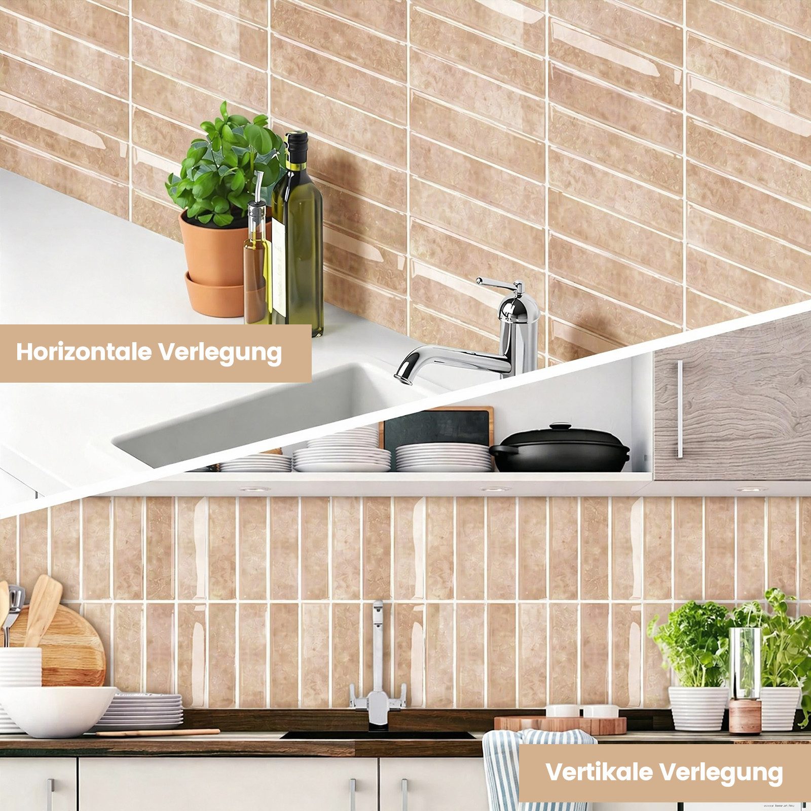 Bundviel 3D Wandpaneel 10stk. Selbstklebend 3D Fliesenaufkleber Küchenrückwand Wasserdicht, BxL: 30,5x30,5 cm, 0,9 qm, für Küche Bad