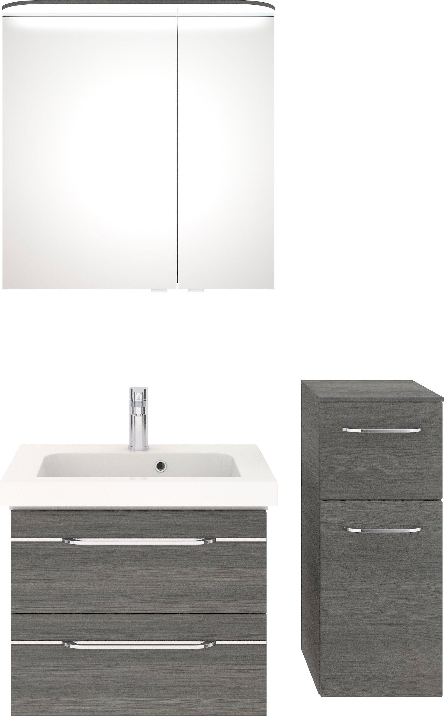 Saphir Badmöbel-Set Balto Sprint 3-teilig, Mineralmarmor-Waschtisch mit LED-Spiegelschrank, (4-St), Badezimmer Set mit Unterschrank inkl Türdämpfer, 3 Türen, 3 Schubladen