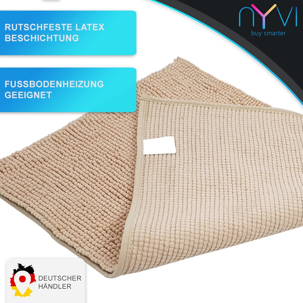 NYVI Badematte Badematten Set 2 teilig Chenille 50x80 Badematte und 45x50 WC-Vorleger, Höhe 20 mm, Polyester, Badezimmerteppich Set - Rutschfest, Saugstark, Sch – Bild 3 von 5