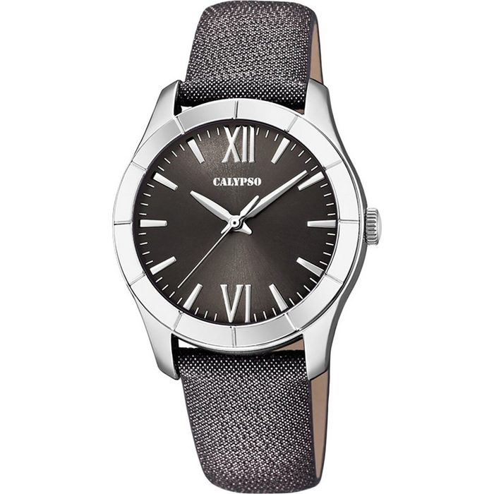 CALYPSO WATCHES Quarzuhr Calypso Damen Uhr K5718/3 Leder Textil (Armbanduhr) Damen Armbanduhr rund Leder Textilarmband schwarz Fashion