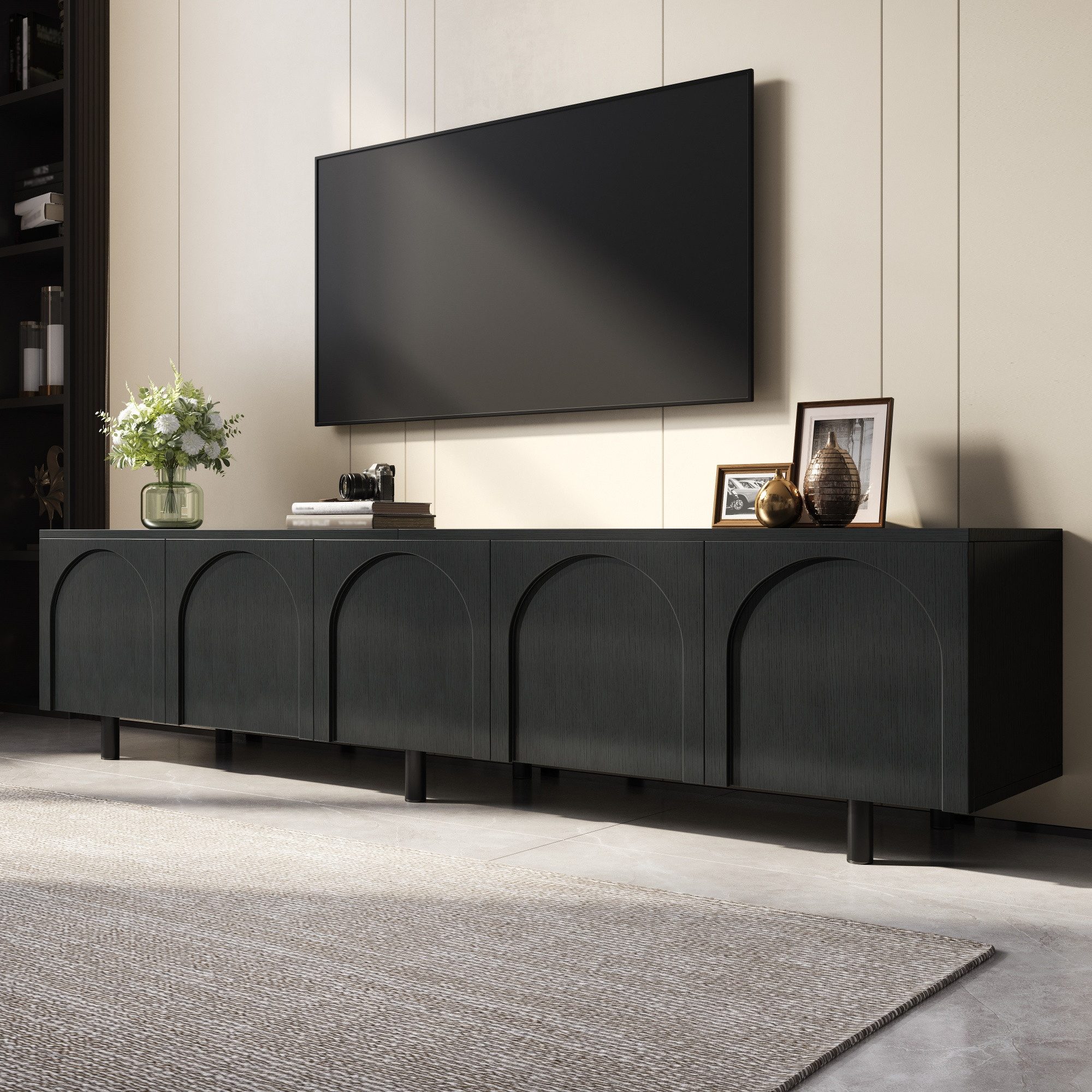 Celya TV-Schrank Lowboard Fernsehtisch mit 5 Türen (mit Metallfüße, aus PB und MDF gefertigt, modernes Stauraum TV-Board) Geeignet für Wohnzimmer, Schlafzimmer