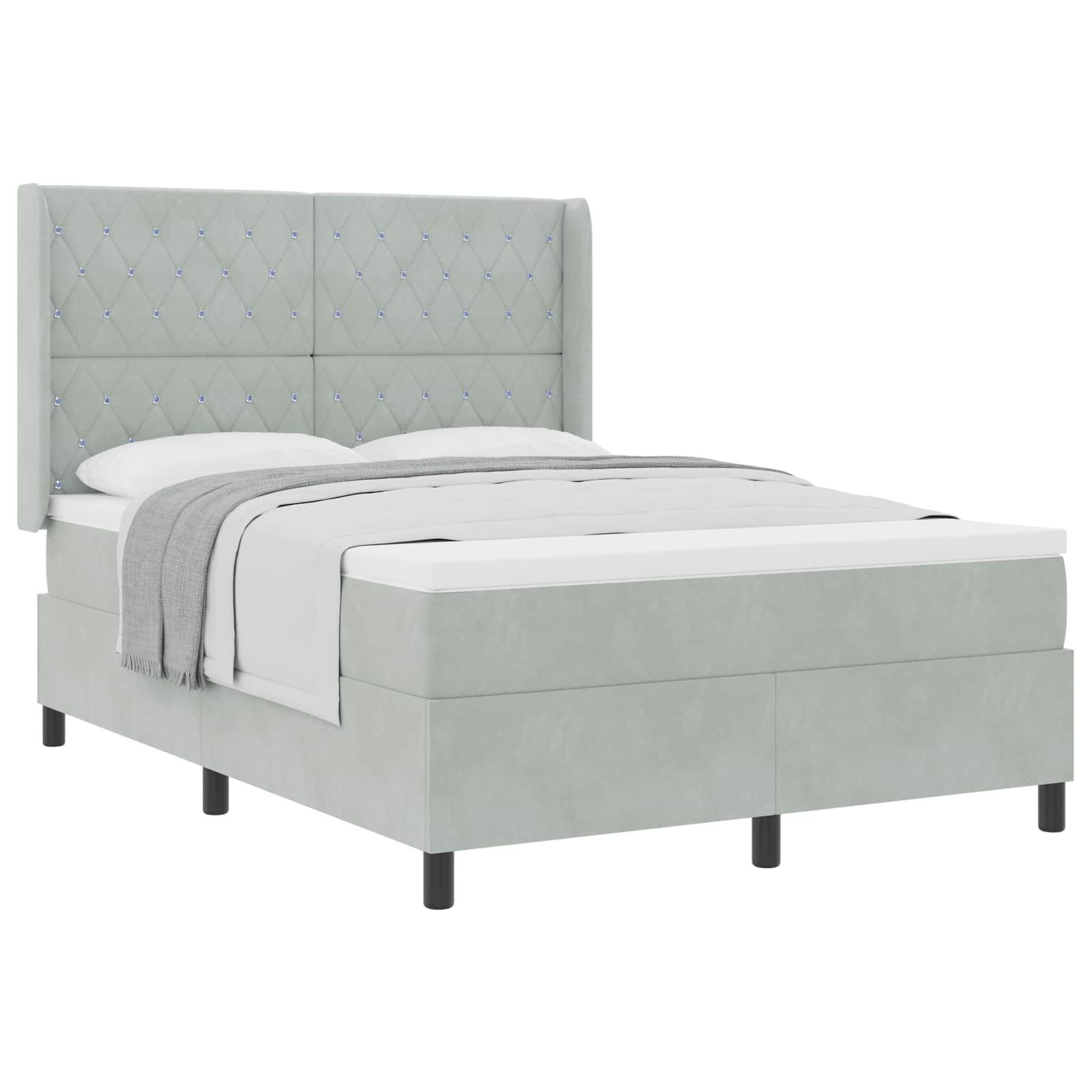 Bett Boxspringbett mit Matratze Hellgrau 140 x 190 cm Samt