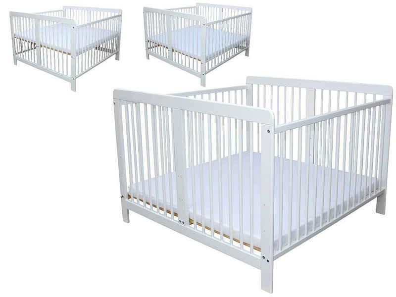Micoland Kinderbett »Zwillingsbett Zwillingskinderbett Kinderbett für Zwillinge massiv weiß mit 2 Matratzen 120x120cm«