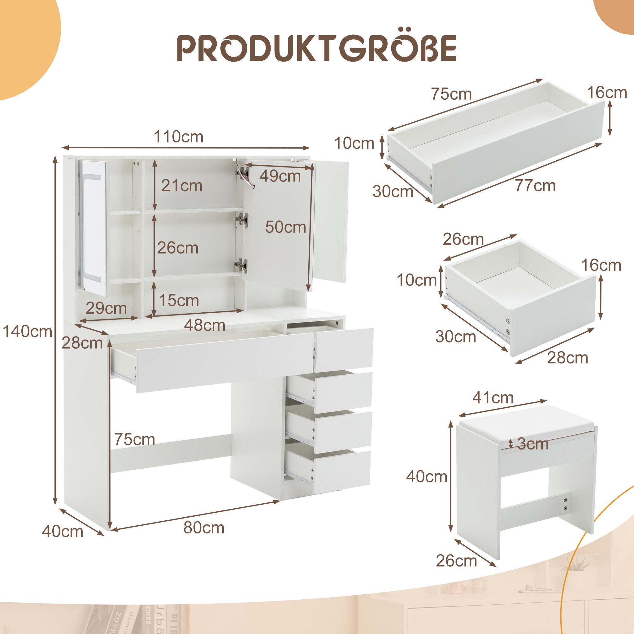 Thanaddo Schminktisch Schminktisch mit LED-Beleuchtung,Praktischer Kosmetik günstig online kaufen