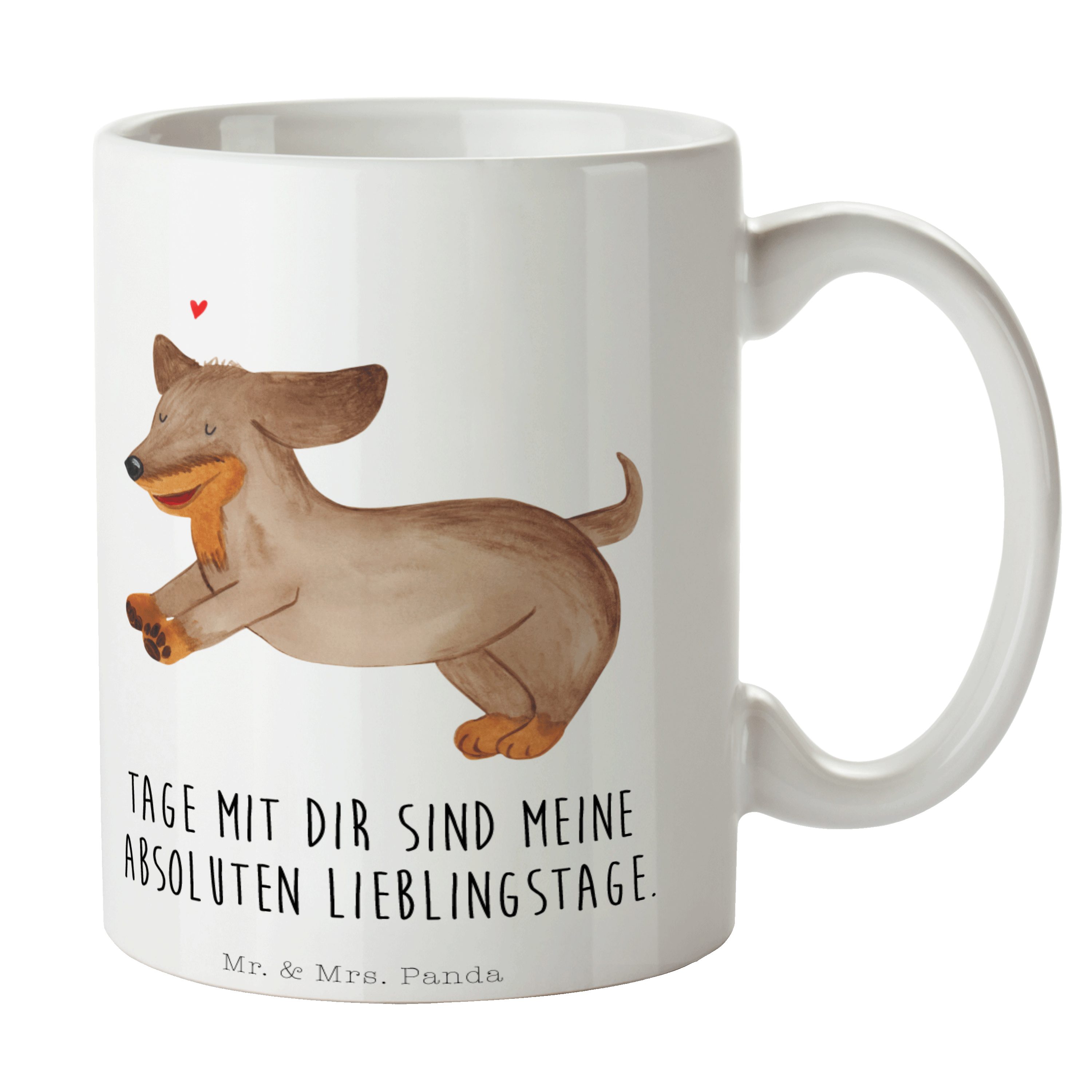 Mr. & Mrs. Panda Tasse Hund Dackel fröhlich - Weiß - Geschenk, Hundebesitzer, Tierliebhaber, Keramik