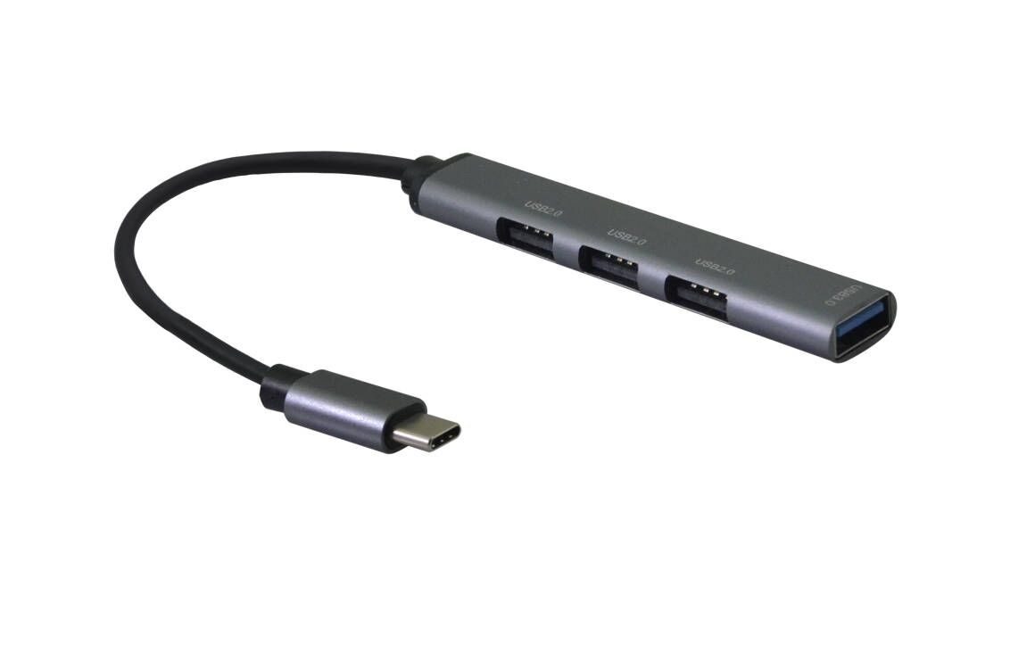 Helos USB-C Hub 4-in-1 Adapter (1x USB 3.0, 3x USB 2.0) für MacBook & PC USB-Adapter, USB-C Adapter auf 4x USB-A Verteiler (MacBook/Laptop/PC) Spacegrau