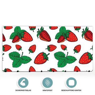 Primedeco Garderobenpaneel Magnetwand und Memoboard aus Glas Erdbeeren und Blätter