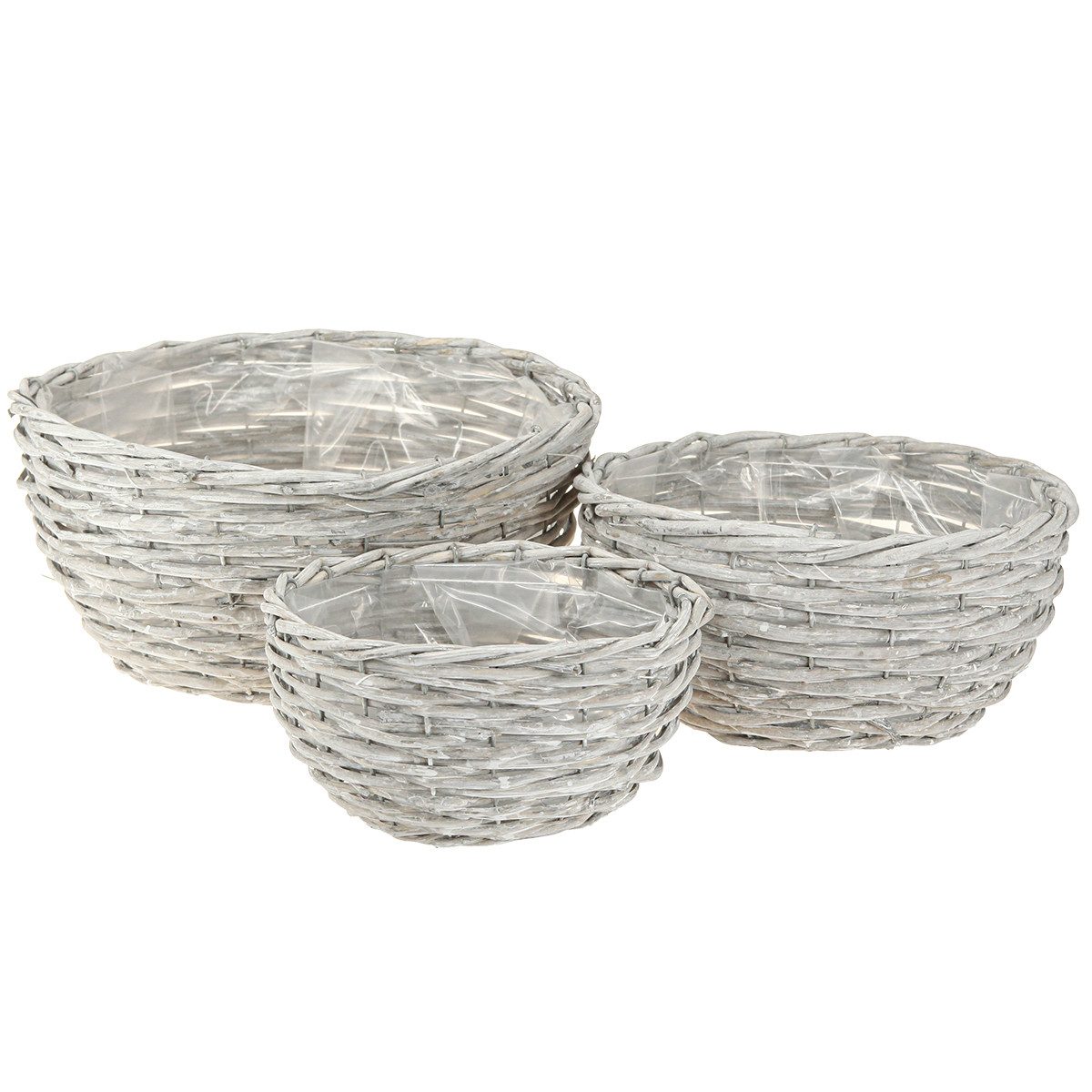 Dekokorb Pflanzkorb Weidenkorb Set Weißgrau Shabby Chic Dekoration 3er