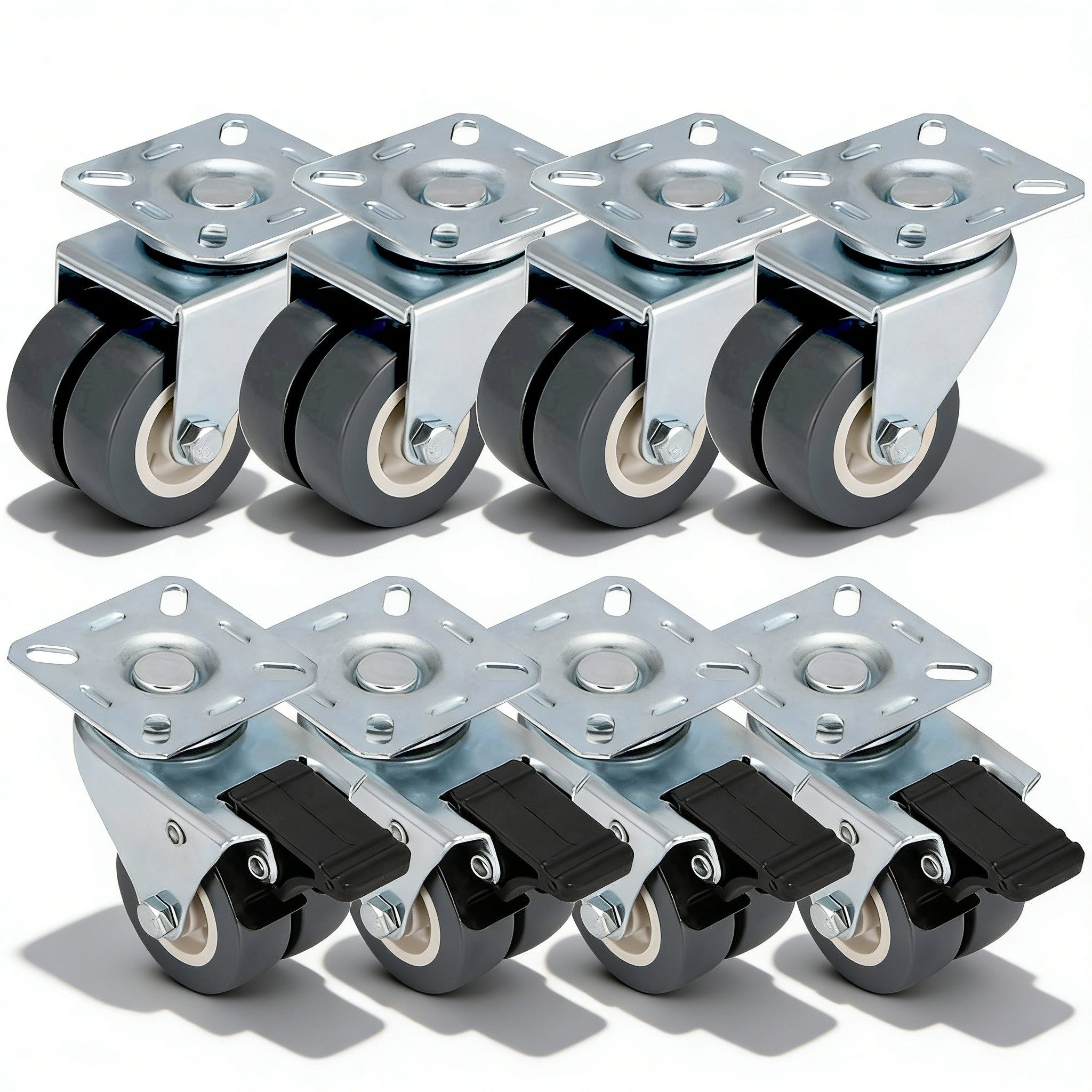 BlingBin Schwerlastrolle 4/8 Stücke 50mm Lenkrollen Doppelrollen Möbelrollen mit Bremse, (8er Set, 8-St., 8 Stück), Transportrollen 360° Drehbar Kein Geräusch für Wohn- und Büro