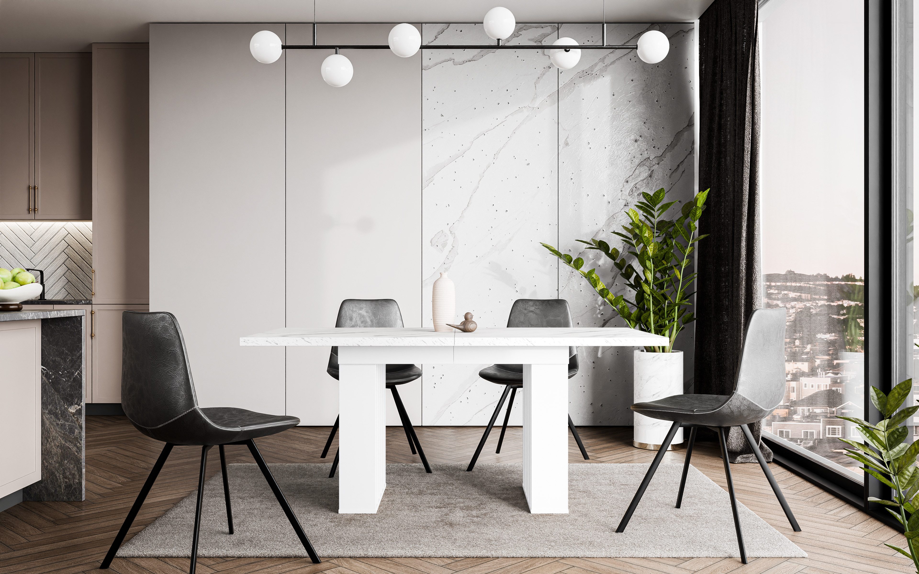 Home Collective Esstisch ausziehbar Tisch Küchentisch Esszimmertisch Ausziehtisch (160-240 x 80 cm Esszimmer Küche Wohnzimmer Esstisch erweiterbar), Säulengeste – Bild 3 von 5