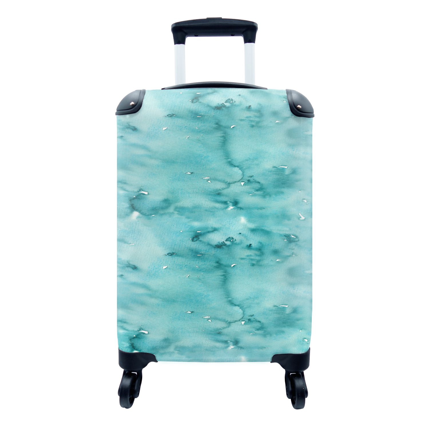 MuchoWow Handgepäckkoffer Muster - Türkis - Aquarell, 4 Rollen, Reisetasche mit rollen, Handgepäck für Ferien, Trolley, Reisekoffer