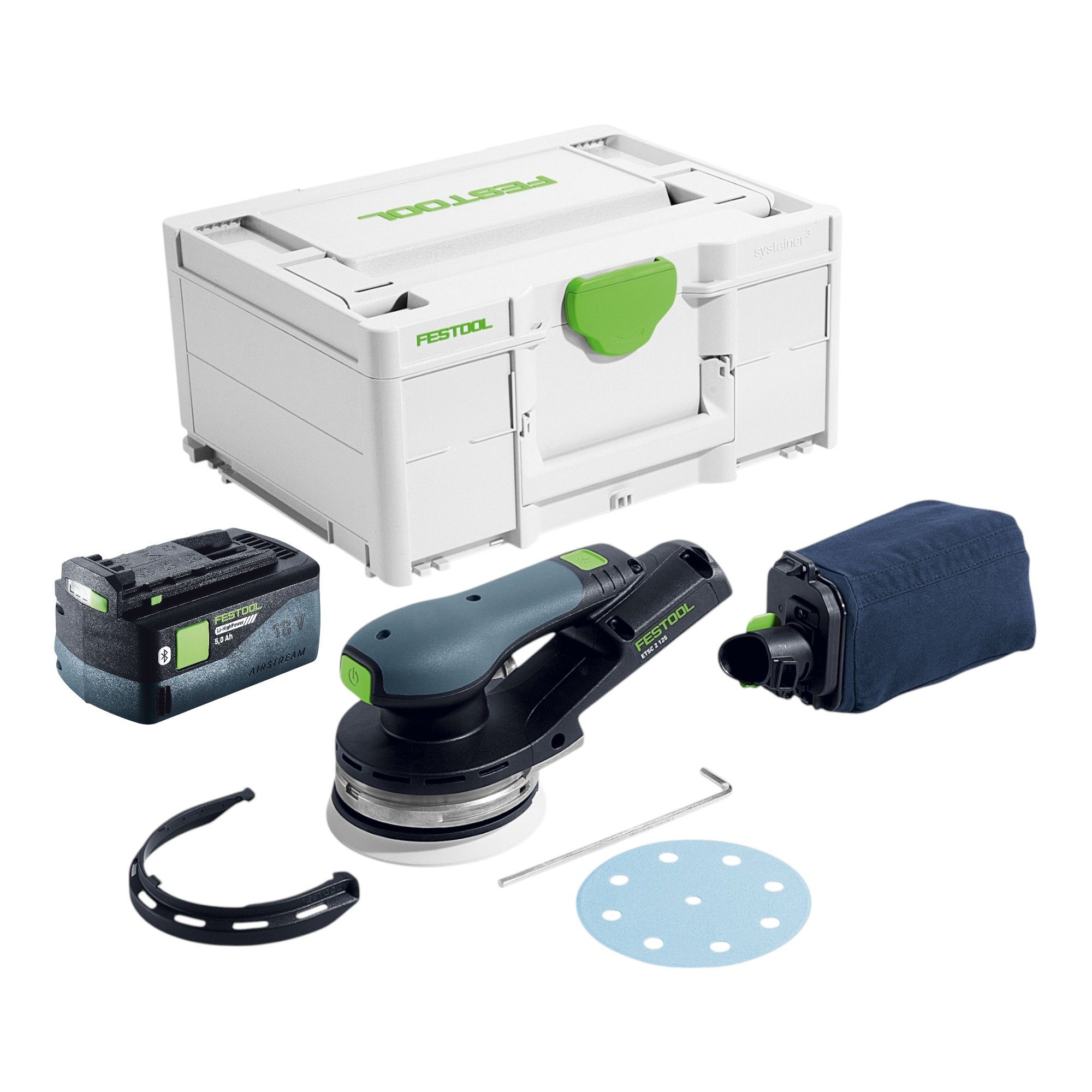 FESTOOL Akku-Exzenterschleifer ETSC 2 125-Basic 18 V 125 mm Brushless + 1x Akku 5,0 Ah + Systainer