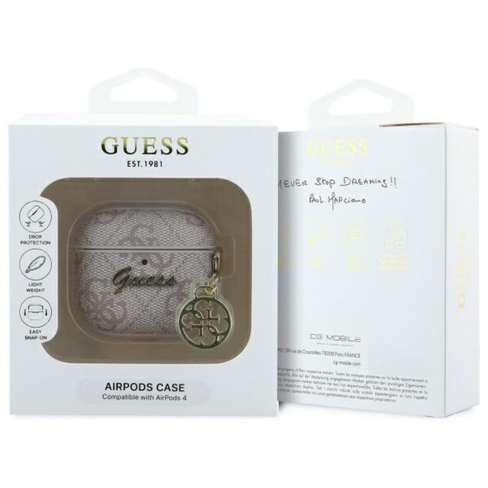 Guess Kopfhörer-Schutzhülle Hülle Case AirPods 4 Kunstleder rosa Logo Metal Kette goldfarbig, Kantenschutz – Bild 4 von 4