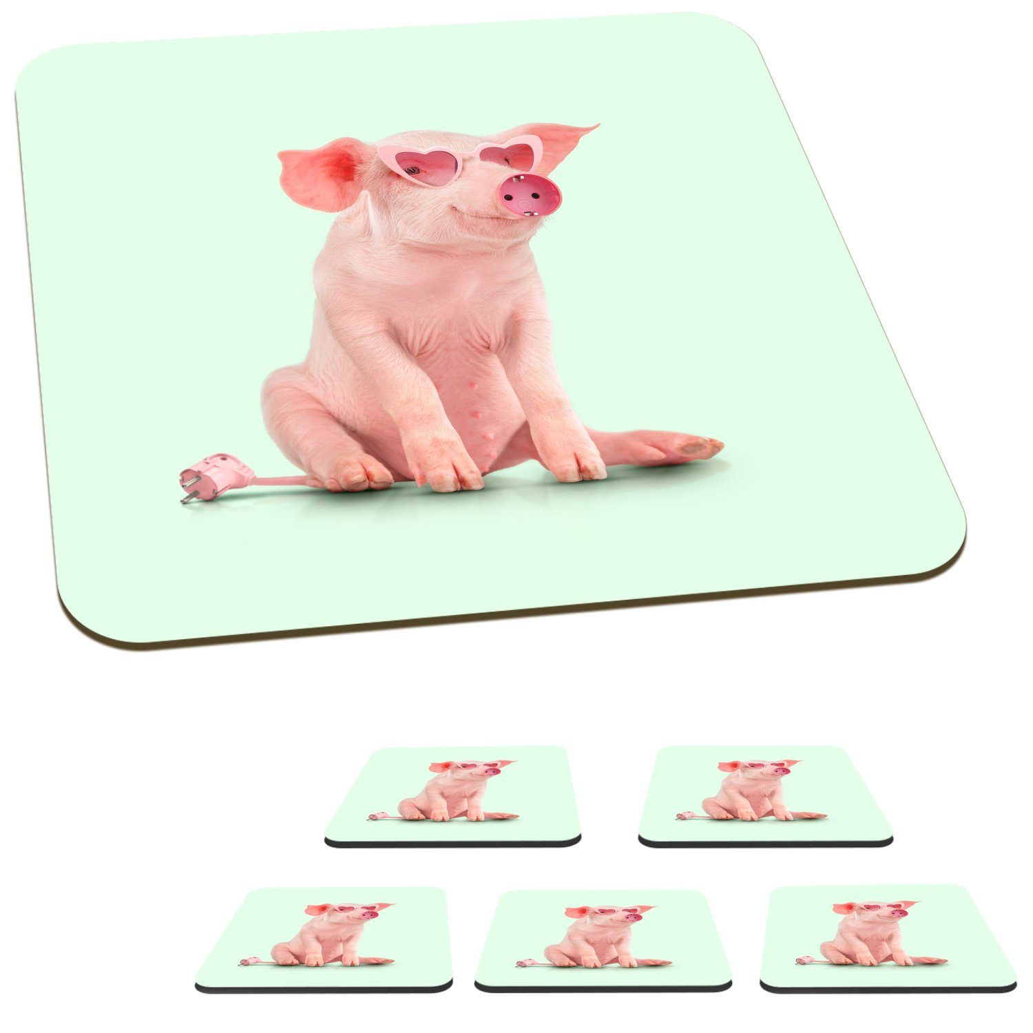 - Tasse Untersetzer, Tischuntersetzer, Glasuntersetzer, Korkuntersetzer, Glasuntersetzer Sockel Zubehör für - 6-tlg., Rosa MuchoWow Schwein Brille - Gläser, - Tiere,