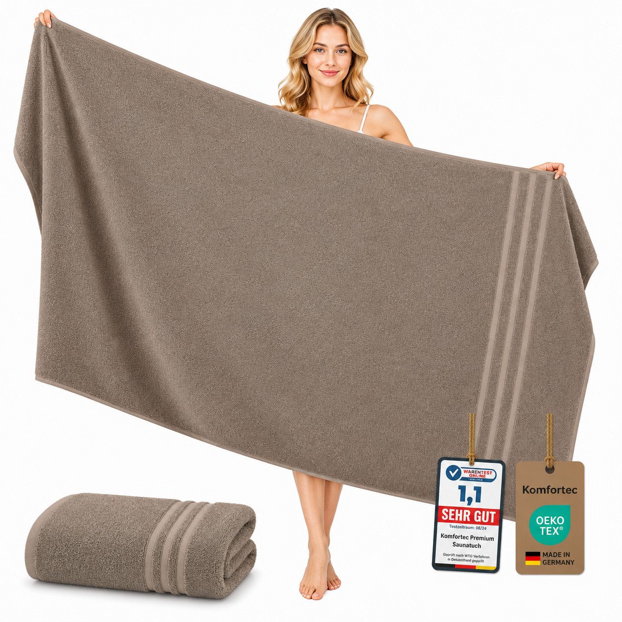 Komfortec Saunatuch 100x200 Extra Große XXL Premium Saunatuch, Unifarben (1-St), extra Große XXL, Schnelltrocknend, Frottee, Weich, Baumwolle