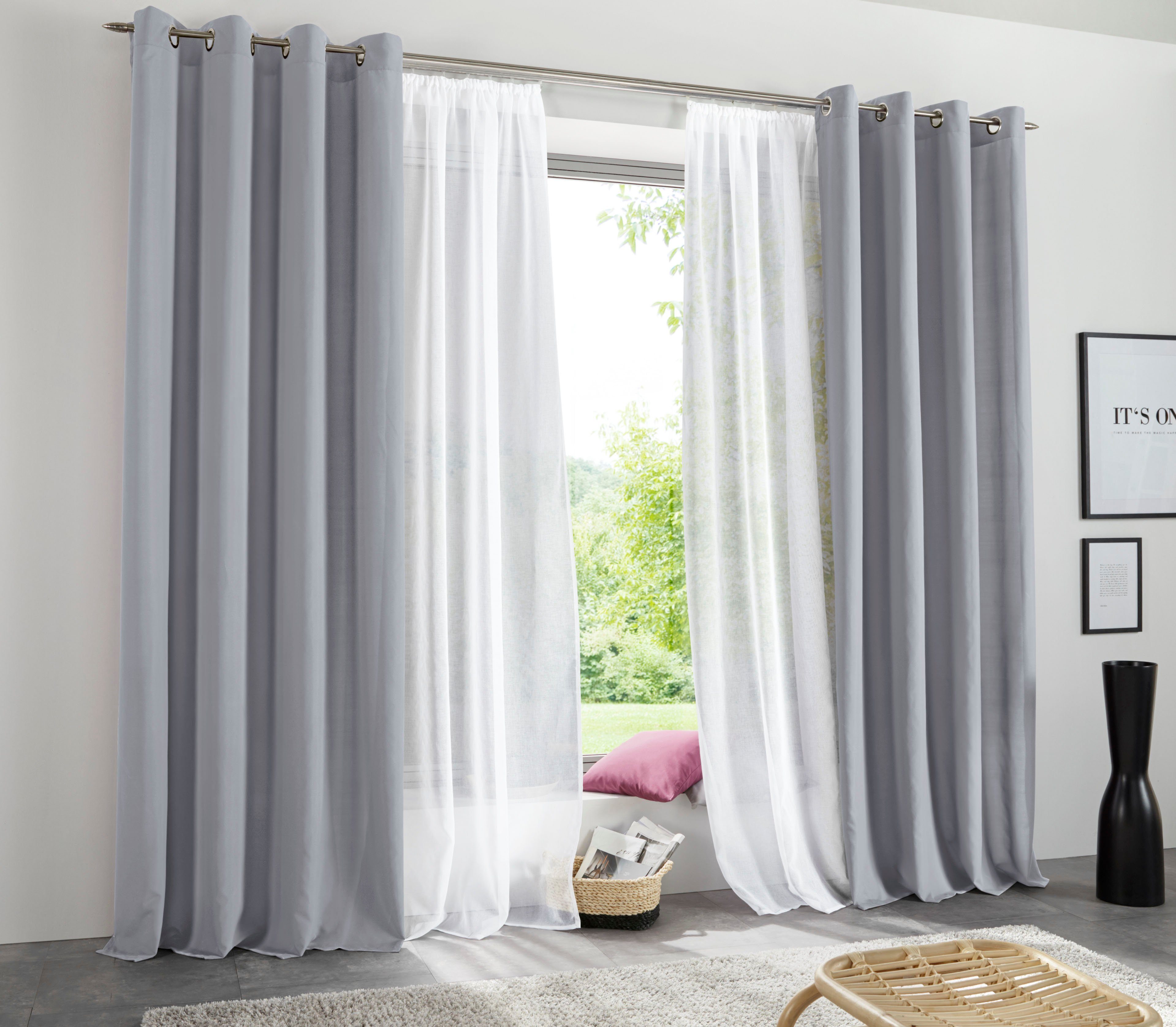 OTTO home Vorhang Raja (2 St), Ösen, blickdicht, Polyester, Blickdichtes Ma günstig online kaufen
