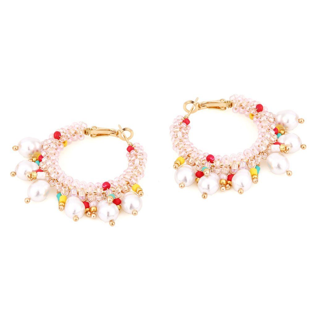 AUzzO~ Paar Ohrhänger Paar Kreis-Ohrringe Rosa im Brautschmuck Damenschmuck farbig Bohemian-Stil