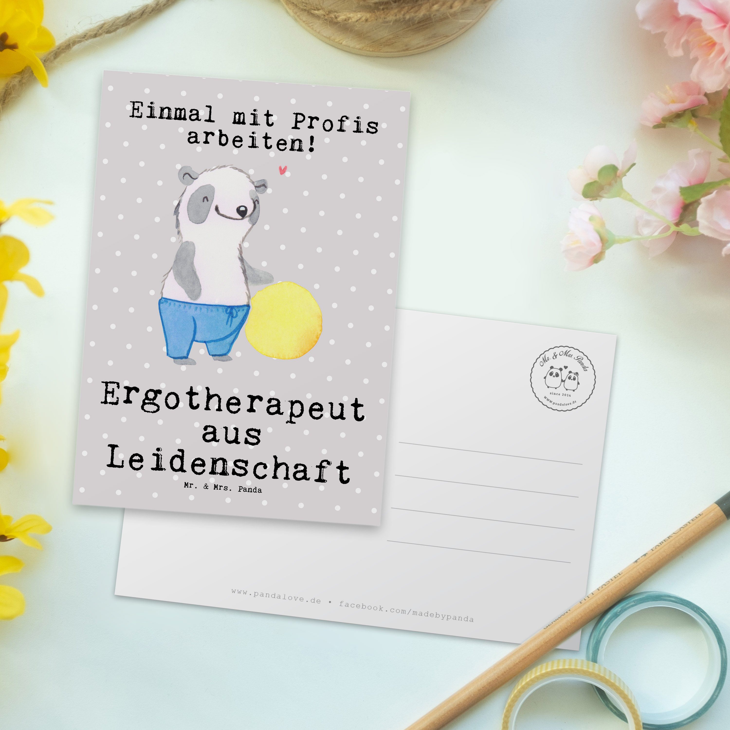 Grau Mr. Panda Ergotherapeut Jubiläum, - Mrs. aus Postkarte Geschenk, Pastell - & Leidenschaft A